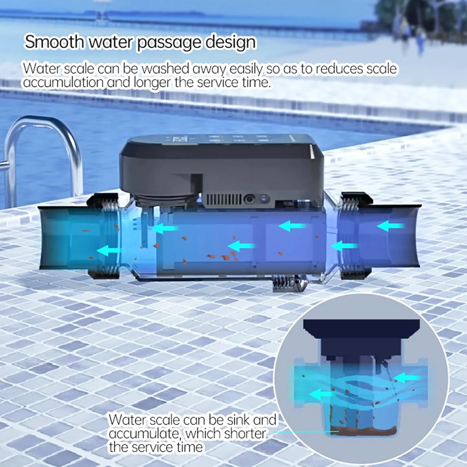 Clorador Salino para Piscinas, Generador de Cloro Salino con Control App Inteligente, Sixs Alarmas, Autolimpieza, Ajuste de Salida del 5-100%, para Piscinas de hasta 60.000 GAL,15g/h