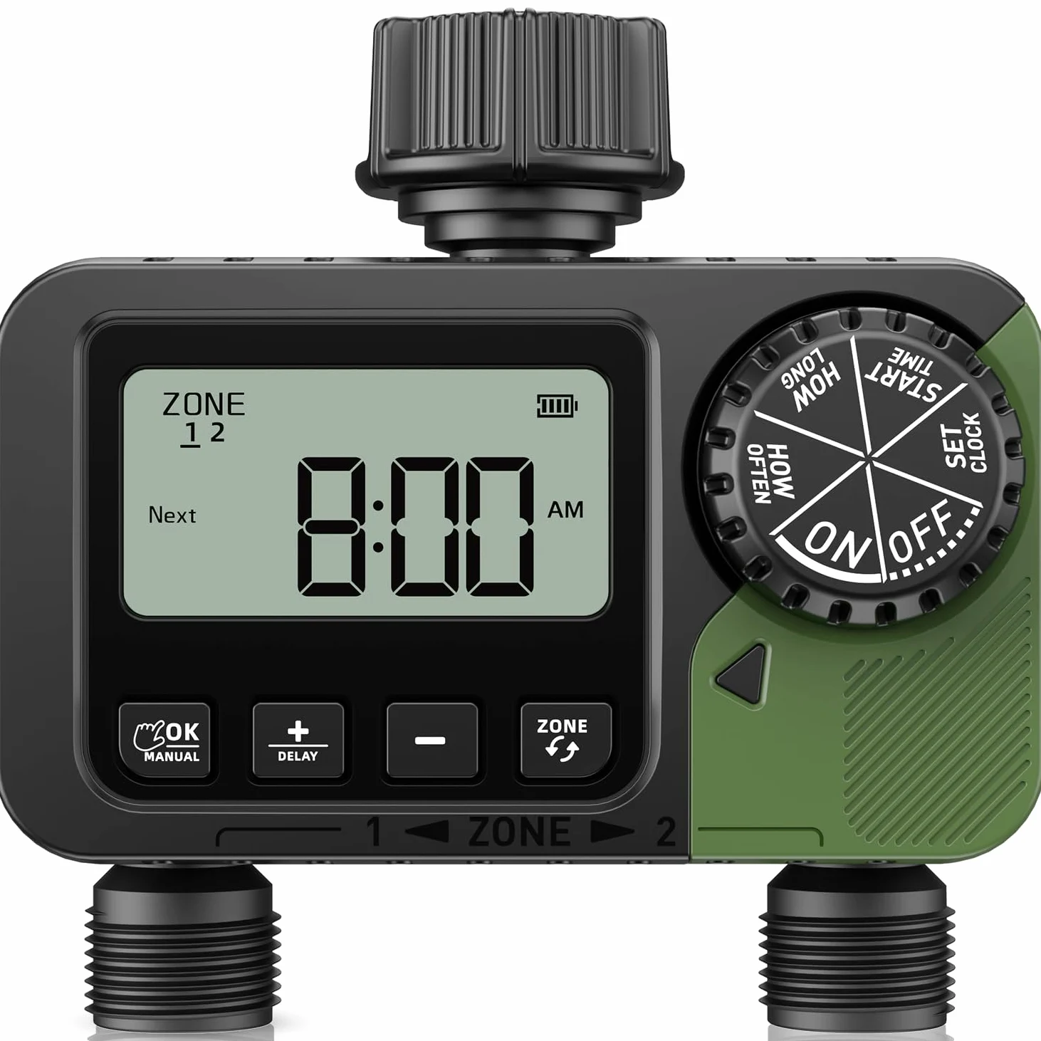 Temporizador de aspersor de 2 tomas, temporizador programable de manguera de agua con retardo de lluvia/sistema de riego manual/automático, riego automático digital al aire libre para jardín, patio
