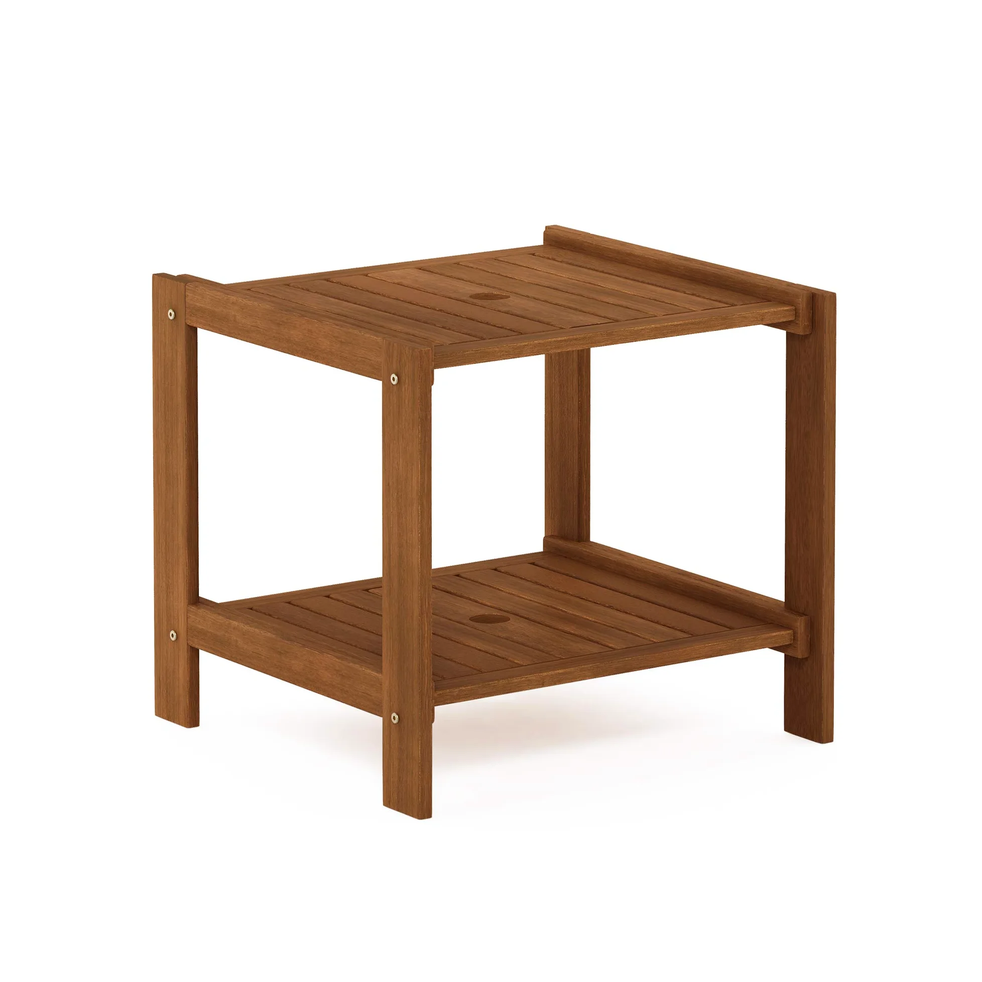 Furinno Tioman Mesa auxiliar Mississippi para exteriores de madera dura con orificio para sombrilla, Natural