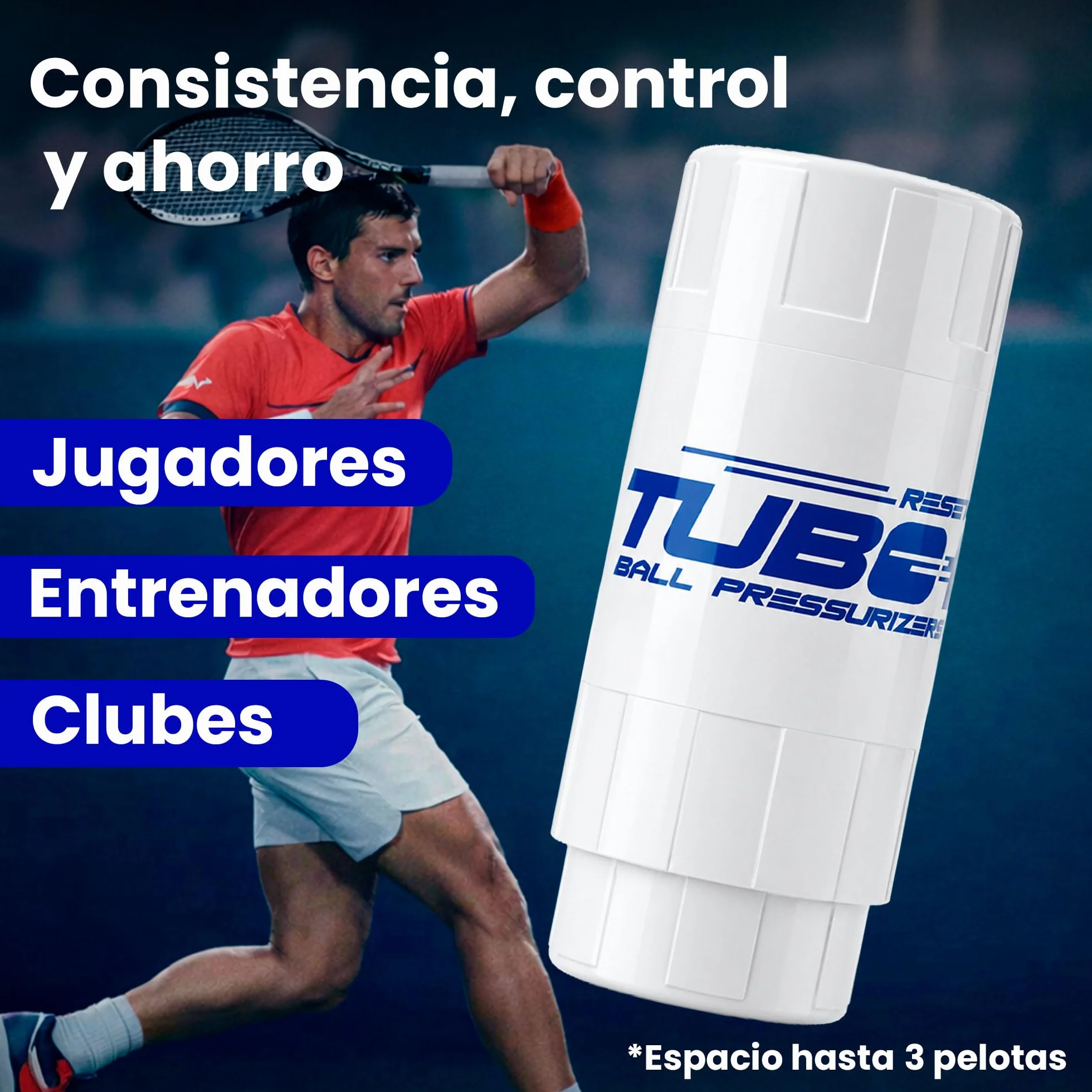 TUBOPLUS TuboX3 Color Presurizador de Pelotas de Pádel y Tenis para 3 Pelotas