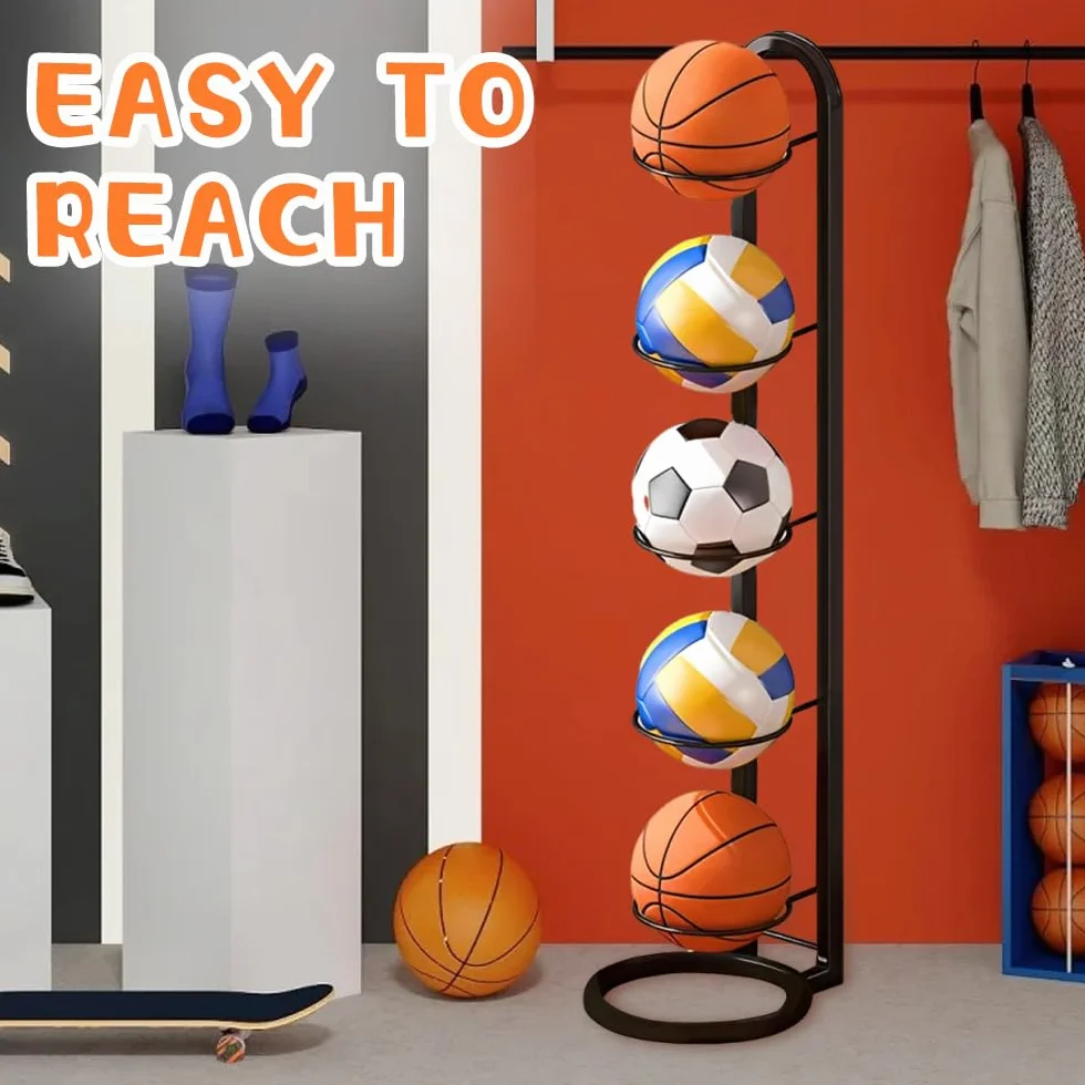 Estante de Almacenamiento de Pelotas de 5 Niveles, Soporte Vertical Extraíble para Fútbol y Baloncesto
