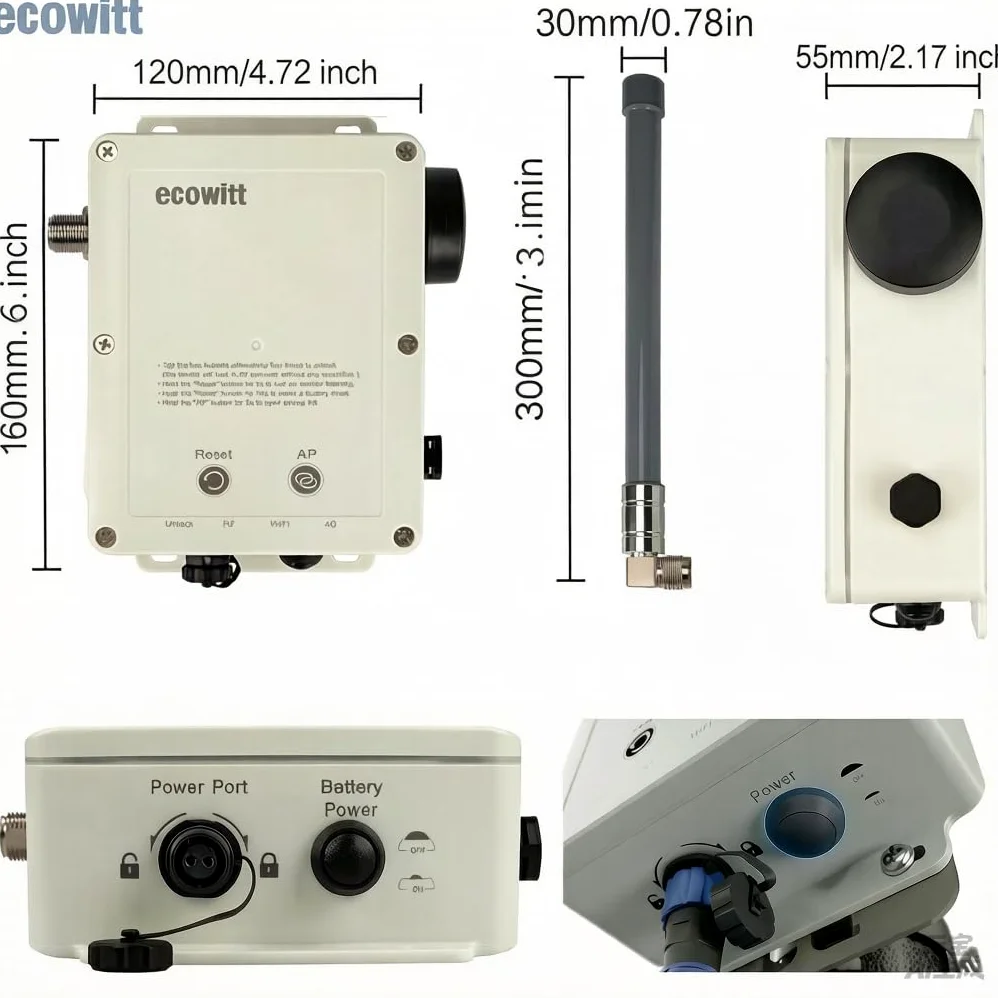 ECOWITT WS6212S Estación meteorológica doméstica, pasarela 4G y Wi-Fi WS6210S con panel solar, sensor exterior 4 en 1 WS68 + pluviómetro WH40H + medidor de temperatura y humedad WN32