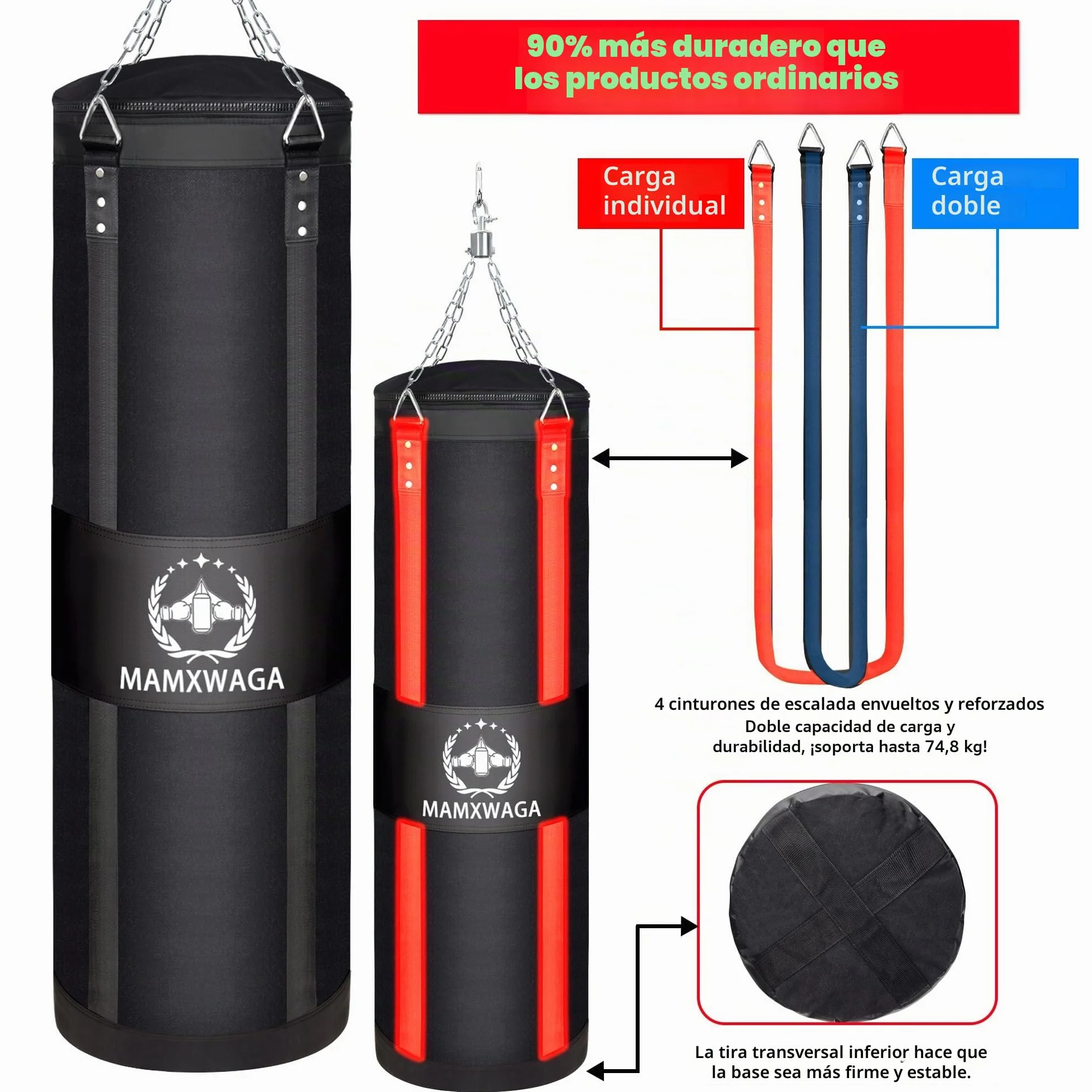 Saco de Boxeo para Adultos 120 cm Colgante Anti-Swing con Rotador Carga Máxima 80KG