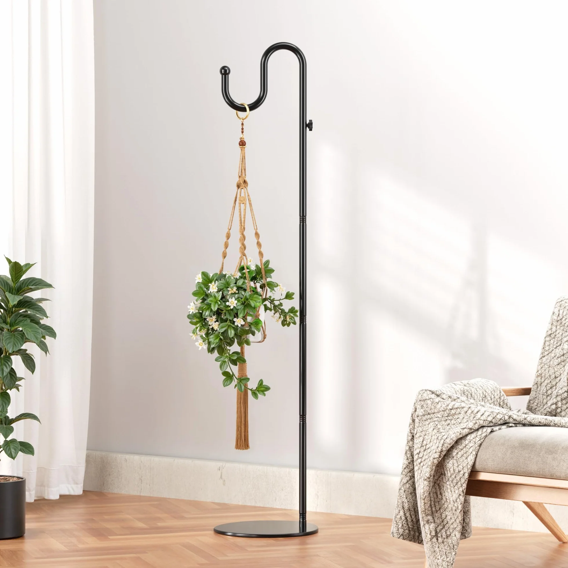 saffruff Gancho de pastor de 188 cm, altura ajustable, gancho metálico independiente, base para comederos de pájaros, macetas, campanas de viento, faroles, decoración de bodas