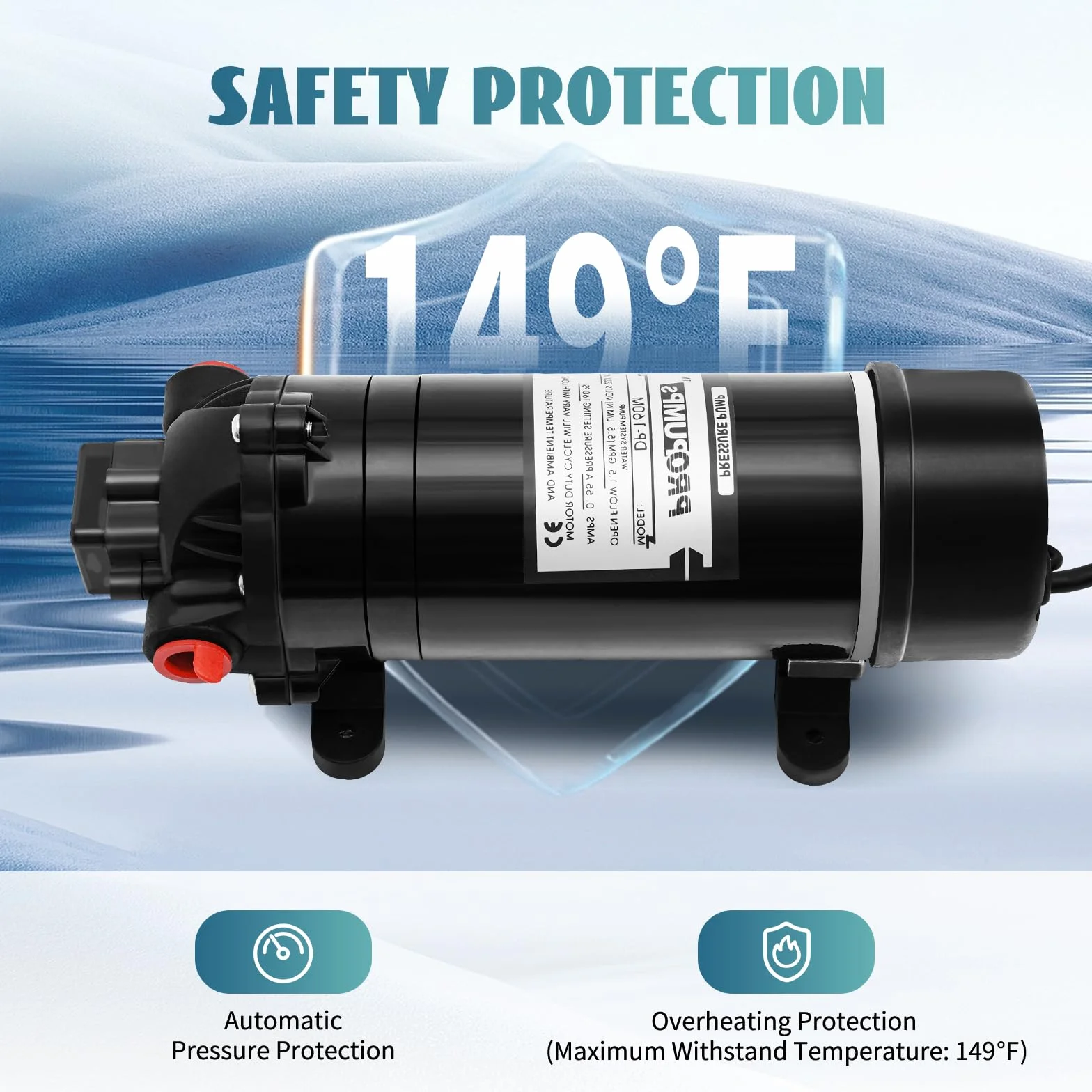 Bomba autocebante, bomba de agua autocebante de 120 W, bomba de agua autocebante de alta presión, 3 cámaras, membrana de acero, bomba de refuerzo, 26 x 10 x 10,5 cm