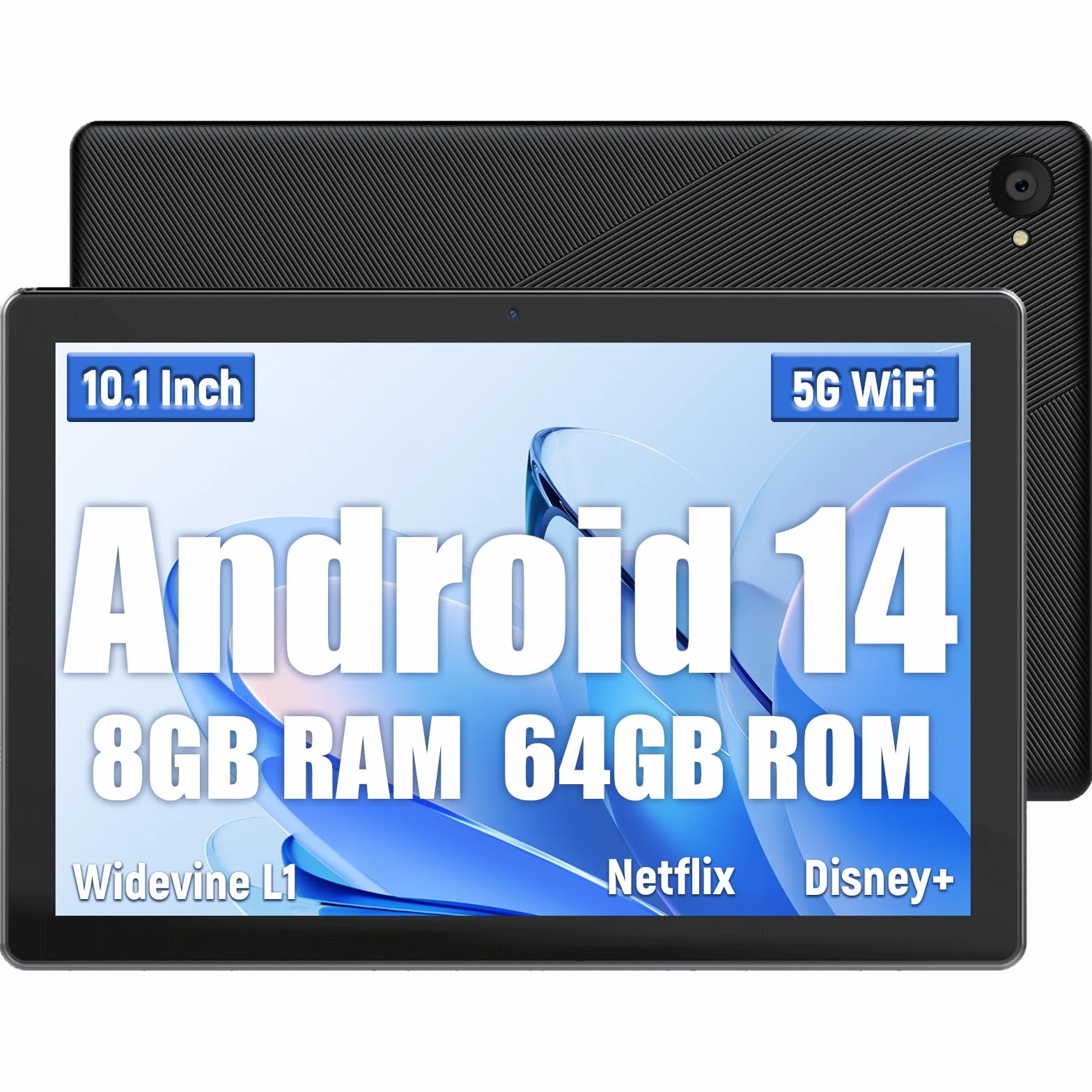 Whitedeer Tablet 10 Pulgadas Android 8GB RAM 64GB ROM Pantalla IPS HD 1280x800 Cámara Dual 8MP+5MP Batería 5000mAh WiFi 6 BT5.4 GMS Widevine L1 Face ID