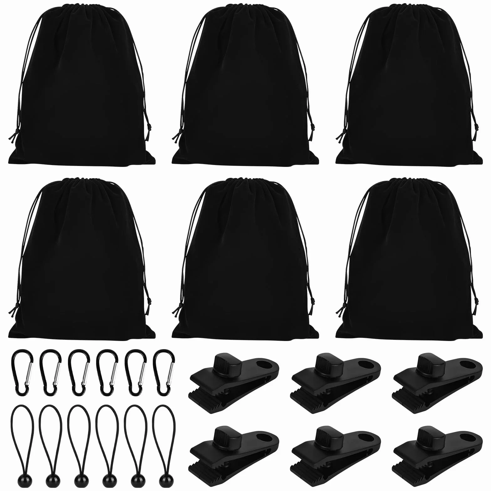 Bolsa de peso portátil para cortinas de cenador al aire libre, 6 bolsillos de peso, 6 mosquetones, 6 clips y 6 cuerdas elásticas, adecuado para fijar, manteles, tiendas de campaña