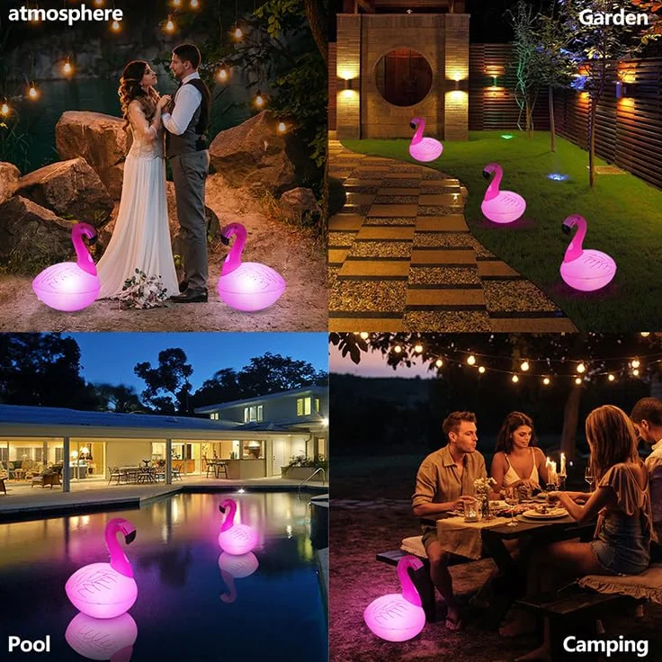 Linterna Solar Hinchable Flamenco para Piscina, Estanque y Jardín, Lámpara LED Flotante IP68, Iluminación Decorativa Automática con Energía Solar (4, Pink)