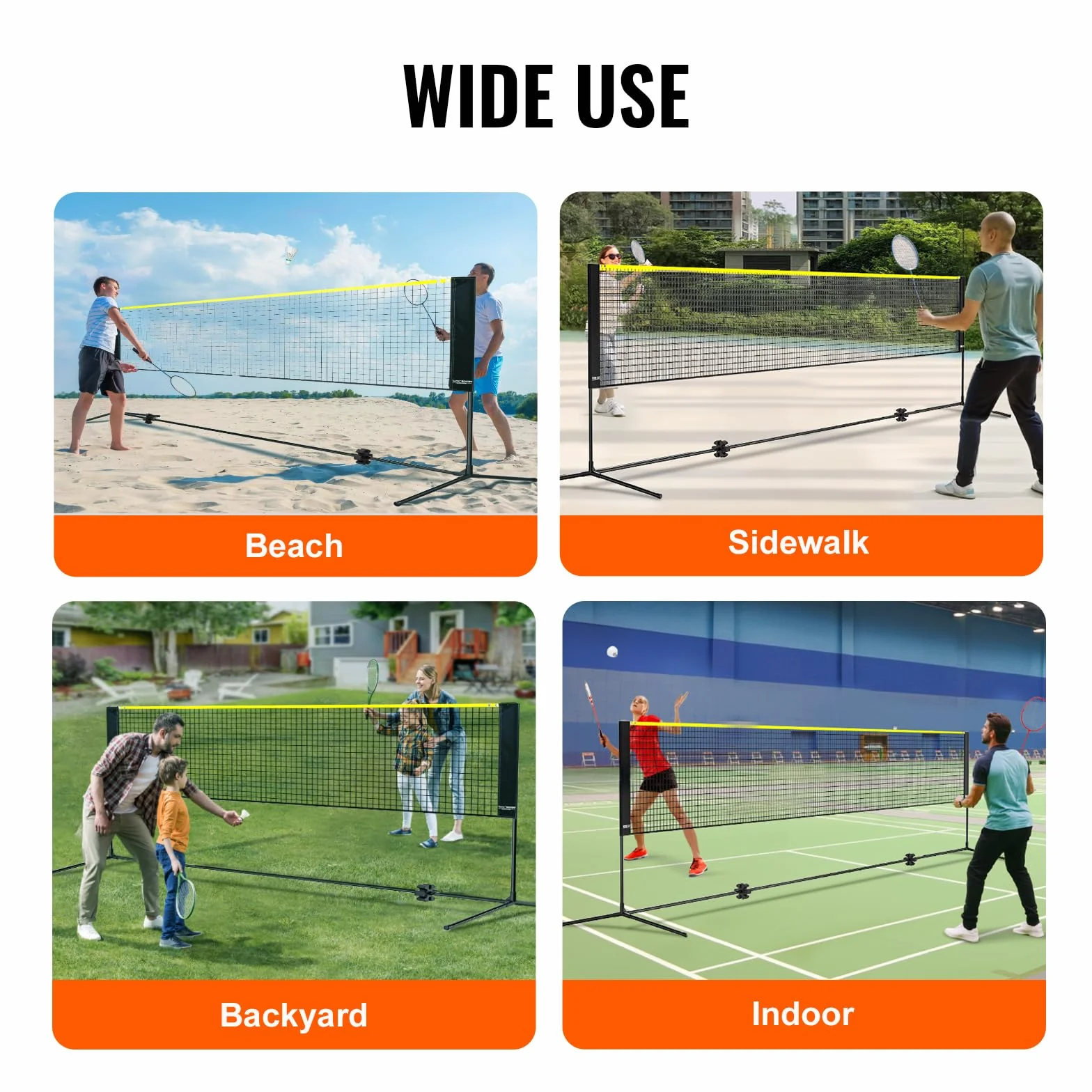 VEVOR Red de Bádminton Ajustable 510x155x103 cm Portátil con Postes y Raquetas