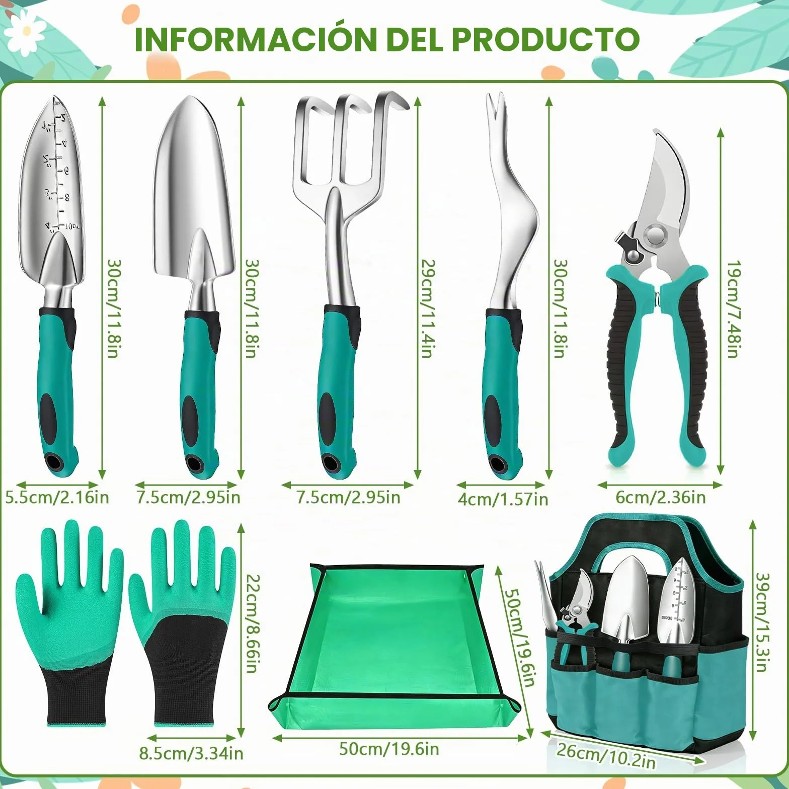 Juego de Herramientas de Jardinería,8 Piezas Acero Inoxidable de Herramientas de Jardín,Juego de Herramientas de Jardín Resistentes,Kit Jardinería-Rgalo de Jardín Ideal para Mujeres y Hombres