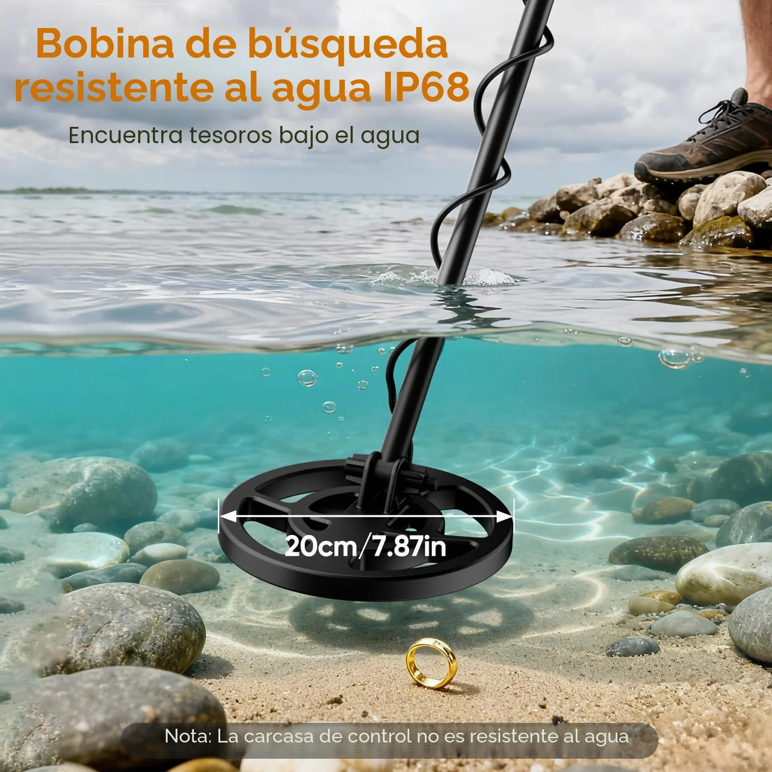 Detector de metales para adultos y niños, bobina impermeable IP68, detector de oro ajustable en altura 94-122cm, profundidad 18cm, diseño ligero para oro, monedas, búsqueda en playa(Azul-Negro (Juego)