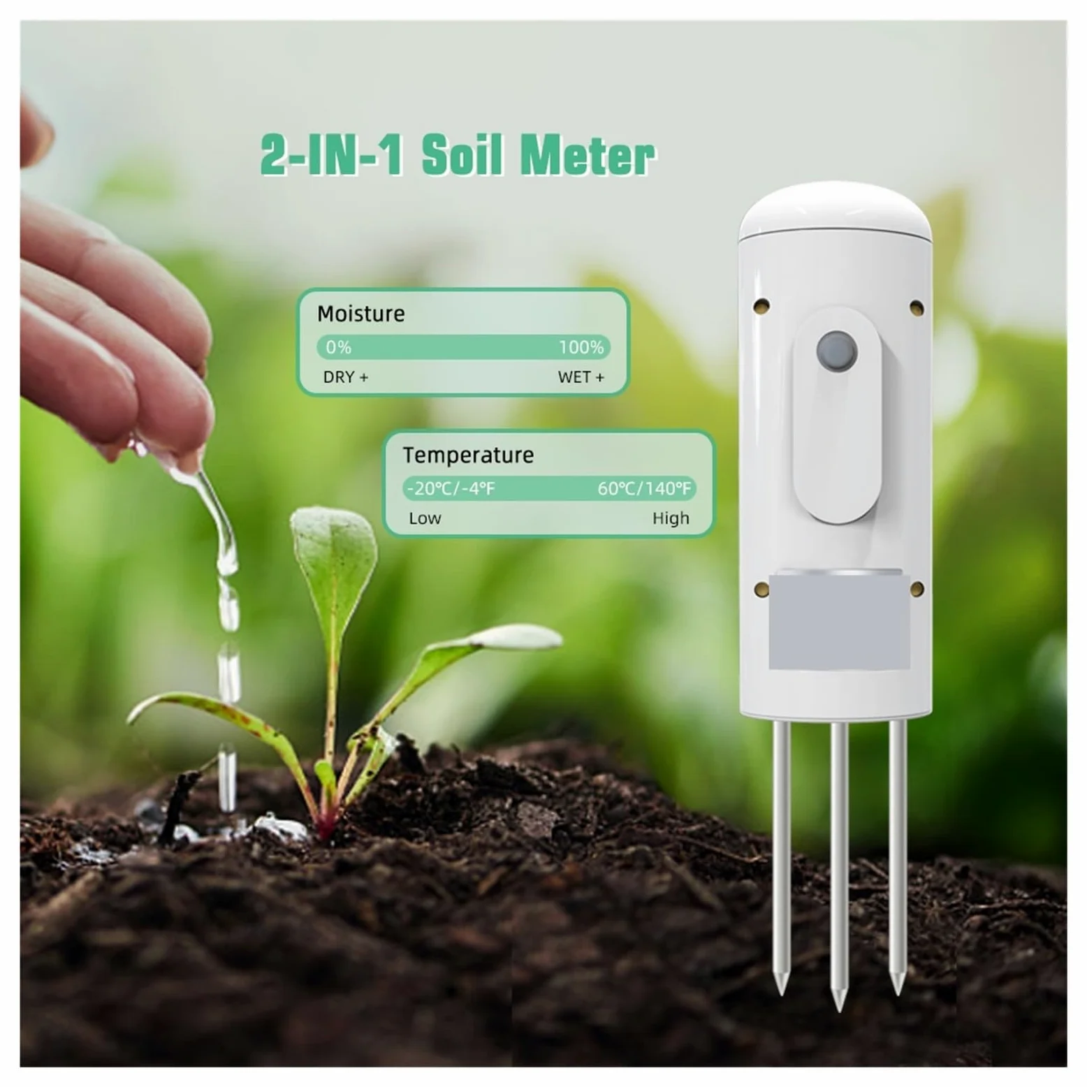Medidor de humedad del suelo, Detector inteligente de humedad y temperatura del suelo con WiFi, sensor inalámbrico for plantas y monitor for invernaderos. Para jardinería y agricultura