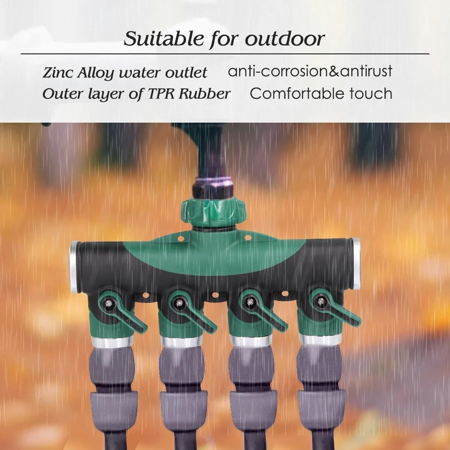 Divisores de Grifo Rosca 4 vías y 3/4 Pulgadas Metal Resistente con válvulas Cierre for Adaptador Manguera jardín Conectores Agua para JardíN(Green-BSP)