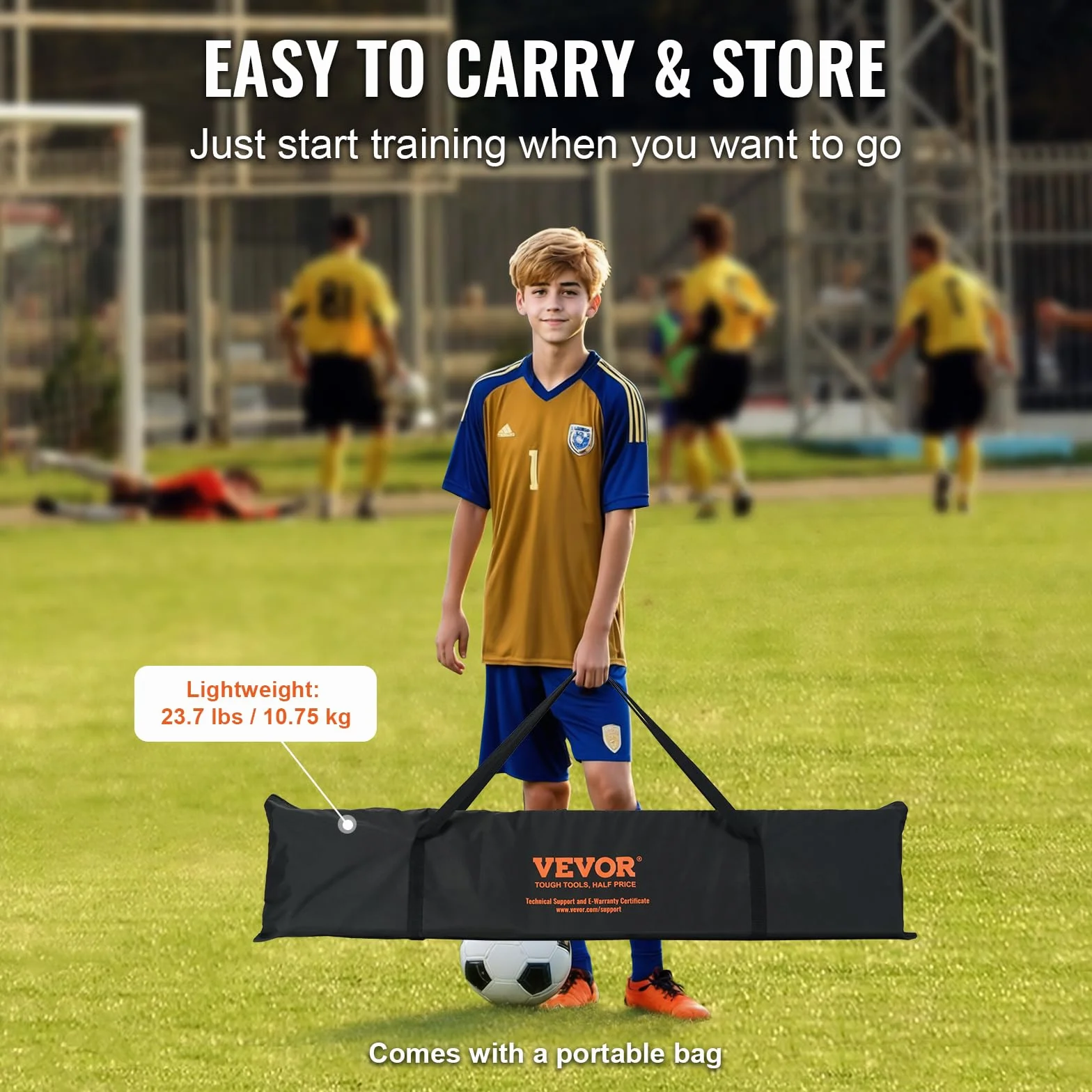 VEVOR Portería de Fútbol 366x121x183 cm Red Reboteadora de Fútbol Tubo de Hierro PE con Bolsa Portátil