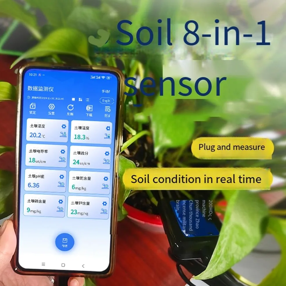 Sensor de Suelo Aislado 8 en 1: Temperatura, Humedad, Nitrógeno, Fósforo, Potasio, PH y Sal. Detector RS485.