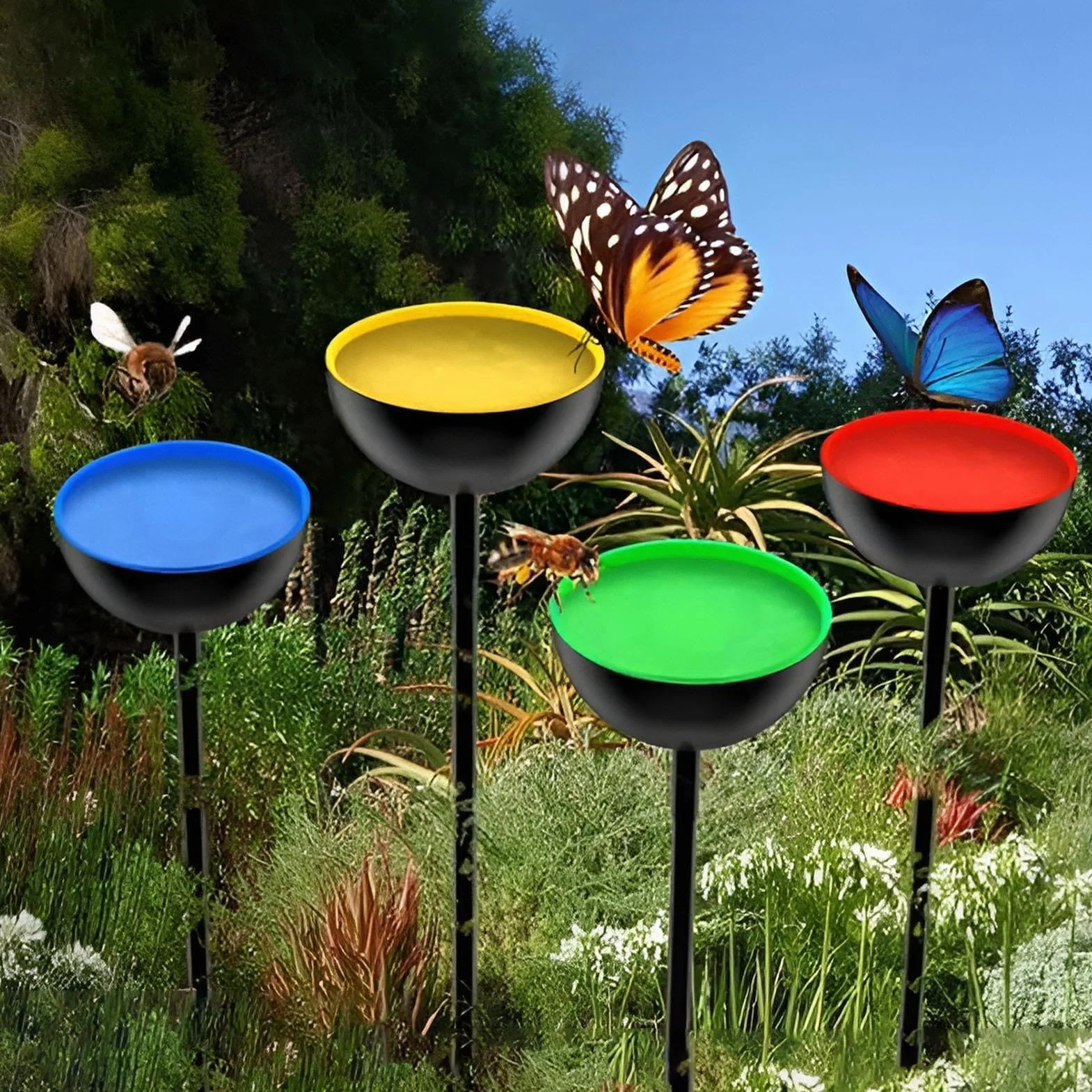 4 vasos de abejas para jardín de abejas sedientas, estación de riego de abejas, taza para beber insectos de abeja, comedero de agua de abeja, decoración de jardín