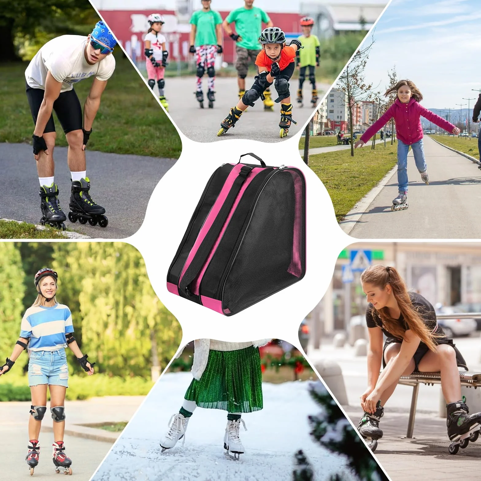 Bolsa para patines de hielo para niños con correa ajustable, mochila para botas de esquí