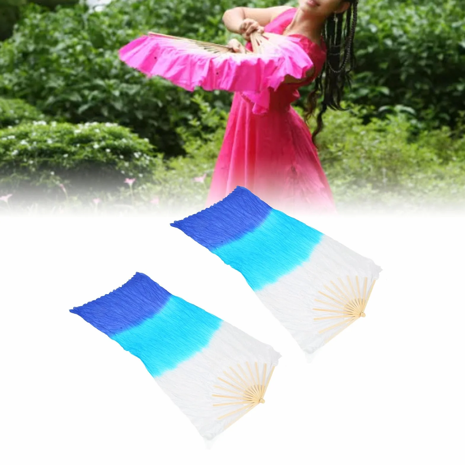VGEBY Abanico de bambú Tricolor Cuadrado para Danza del Vientre 1,5 M