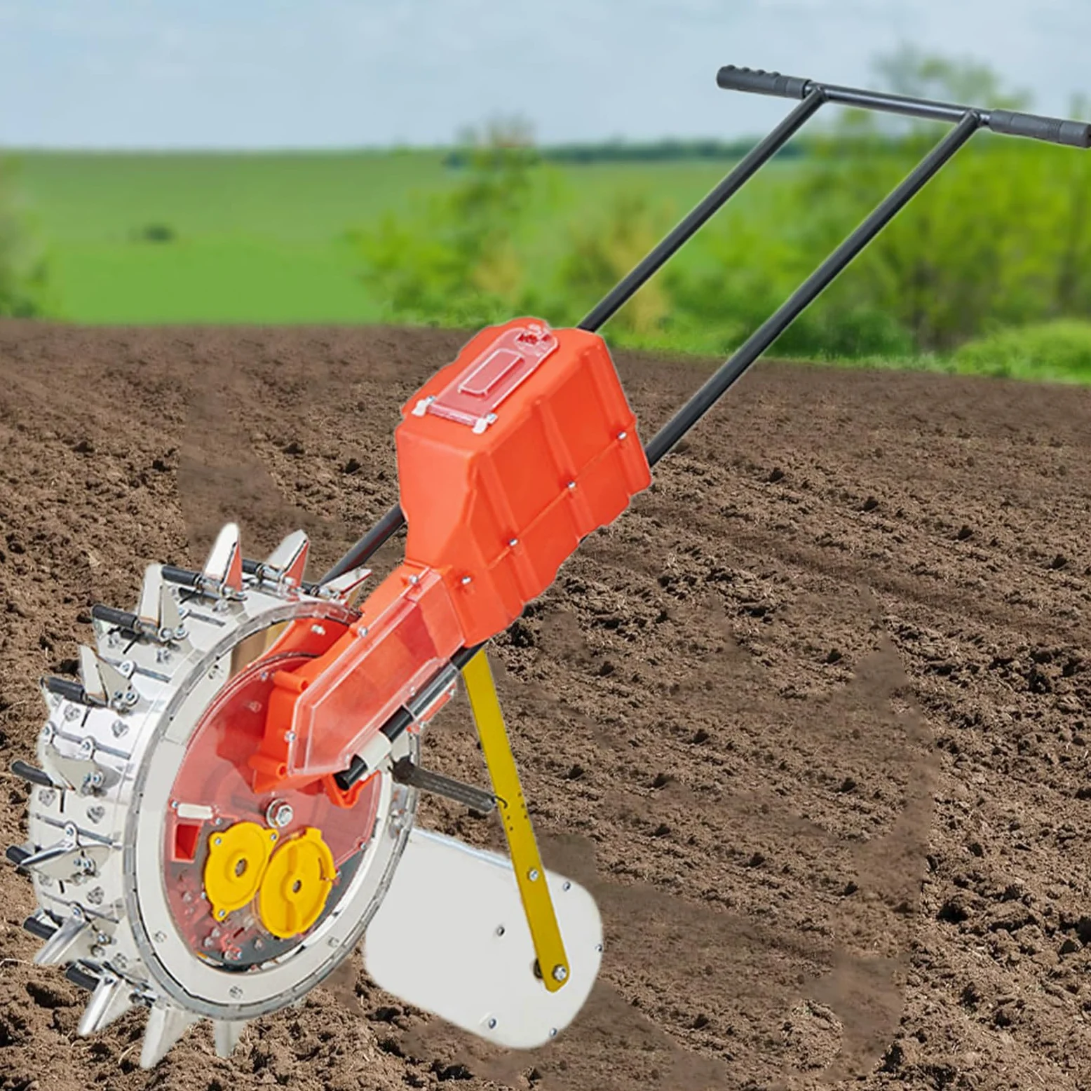 Sembradora Sembradora de Trigo de Empuje Manual, Sembradora de Jardín de Precisión de Metal, Sembradora de Maní de Soja de Algodón de Maíz Multifunción, para Jardín Agrícola, 16 Bocas