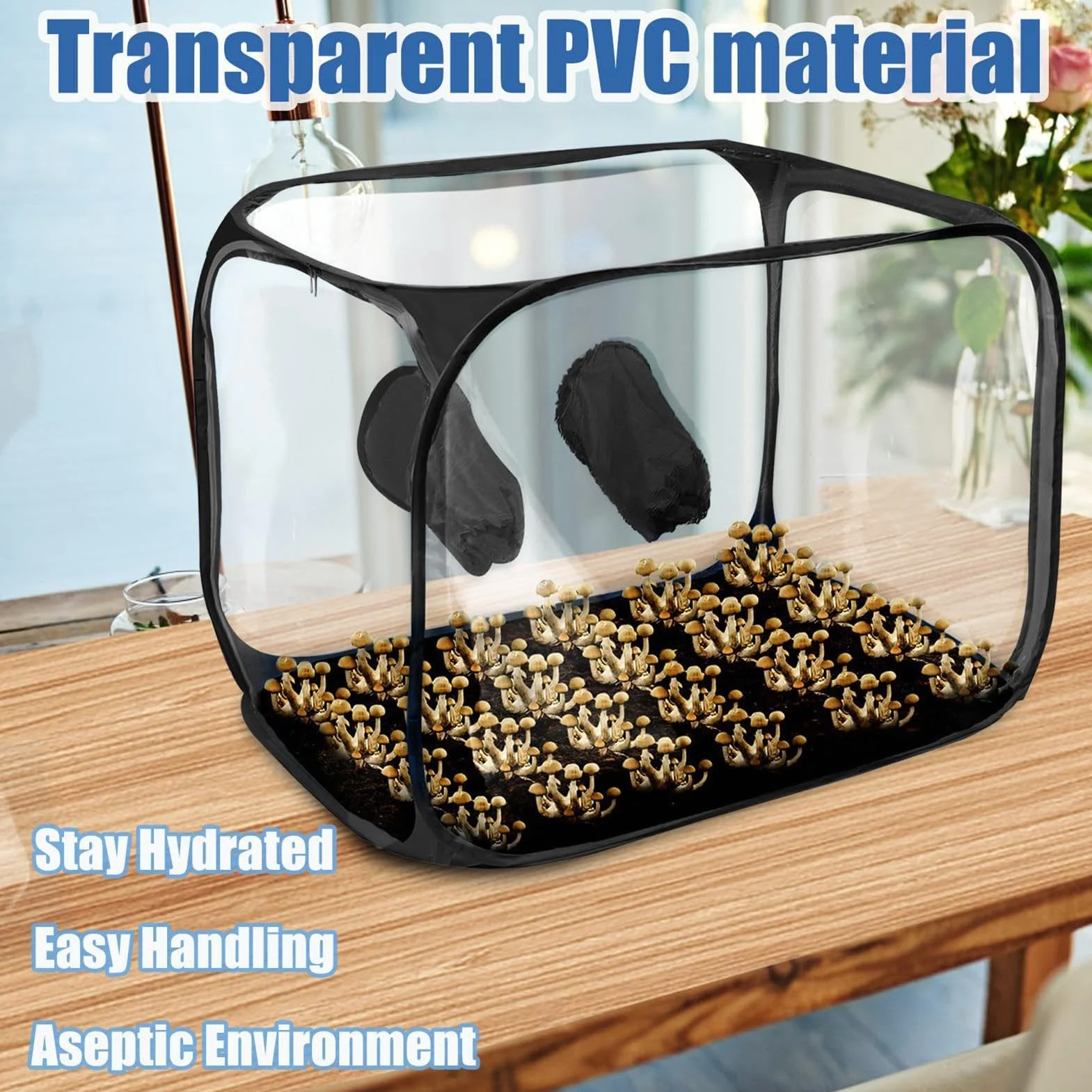Tienda Cultivo Setas – PVC 76x43x44,5cm | Contenedor Cultivo Seta | Bolsa Cultivos Transparente | Kit Tienda Interior Jardinería DIY Cultivos Setas Hidropónico