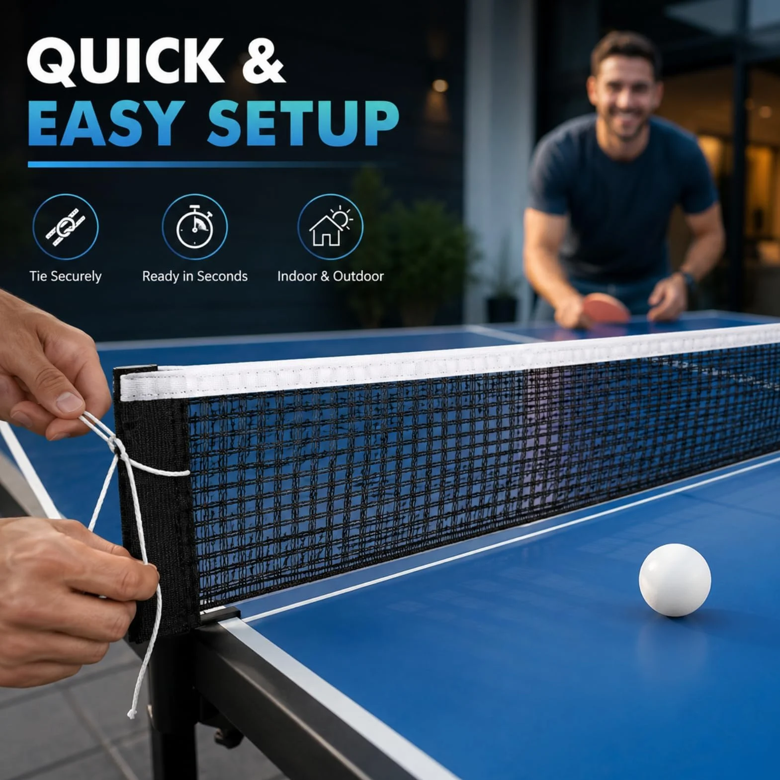 Red de Ping Pong de Poliéster-Algodón Negro 1.75m, Repuesto para Mesa de Tenis, Universal Interior y Exterior