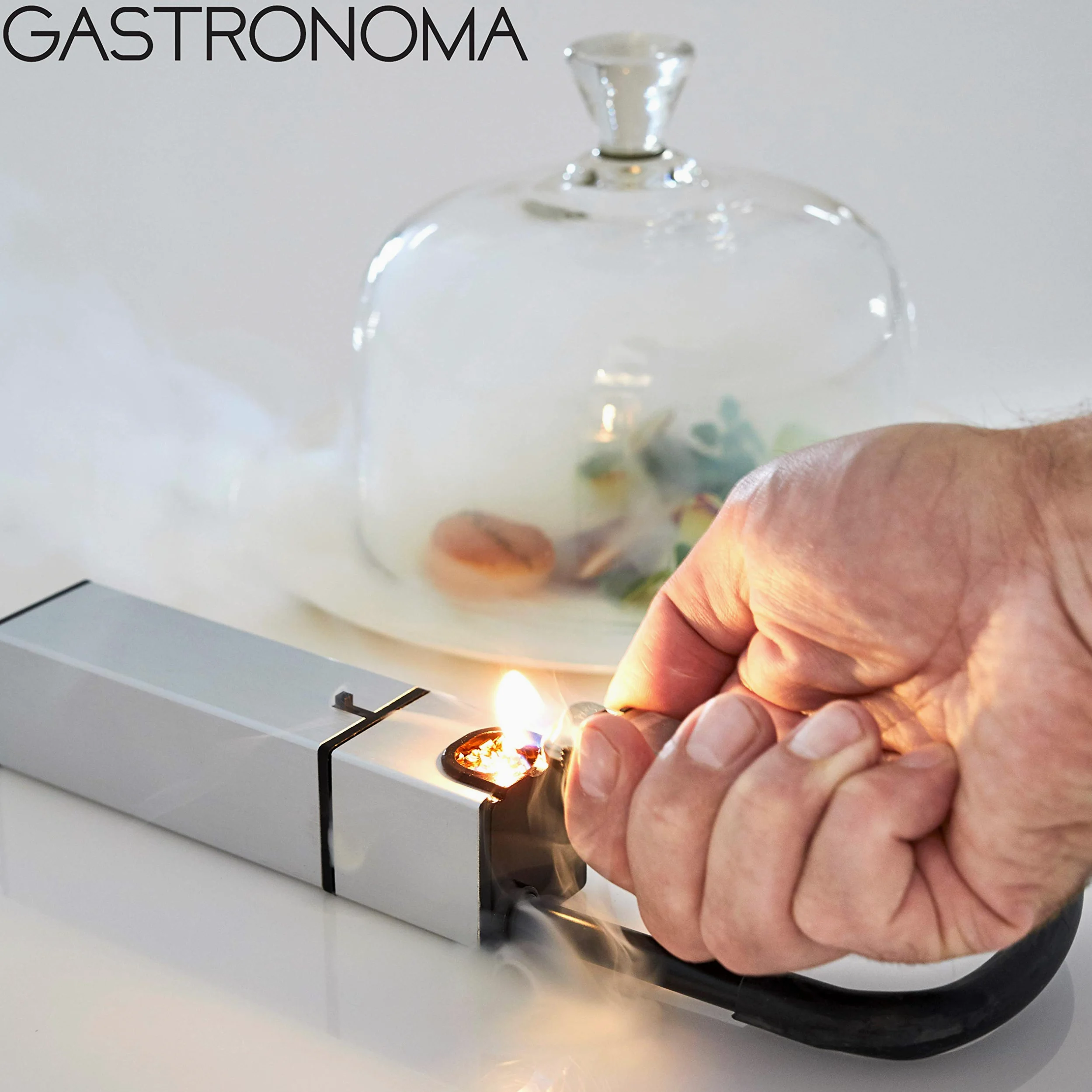Gastronoma 16310205 Mini Food Smoker - Pistola de ahumar para alimentos – Smokin Gun – Dispositivo para ahumar – Diseño de acero inoxidable y funcionamiento con pilas – Gris