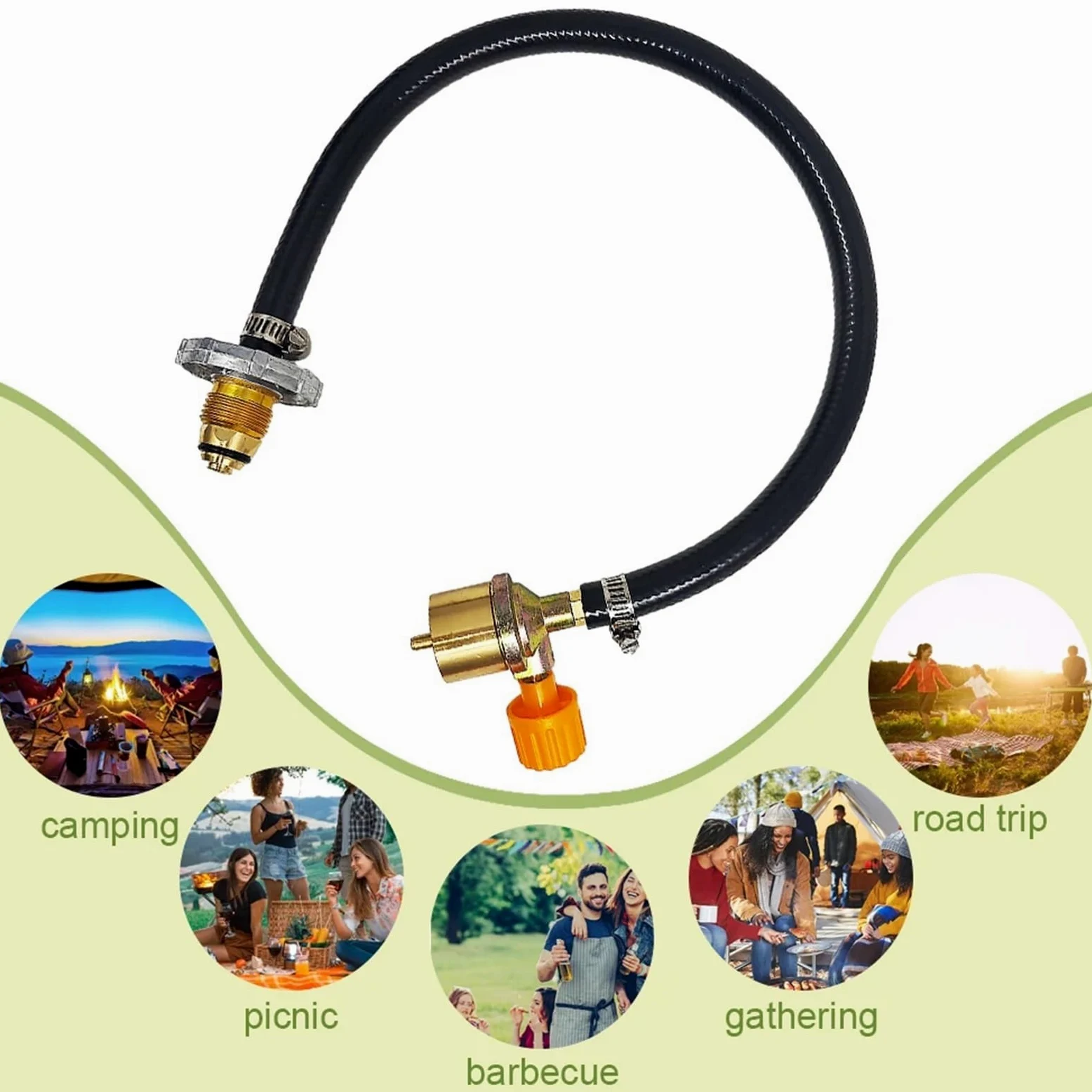 Adaptador de manguera cilíndrica para estufa de gas, adaptador de recarga de propano con manguera de conexión de válvula de control de encendido y apagado