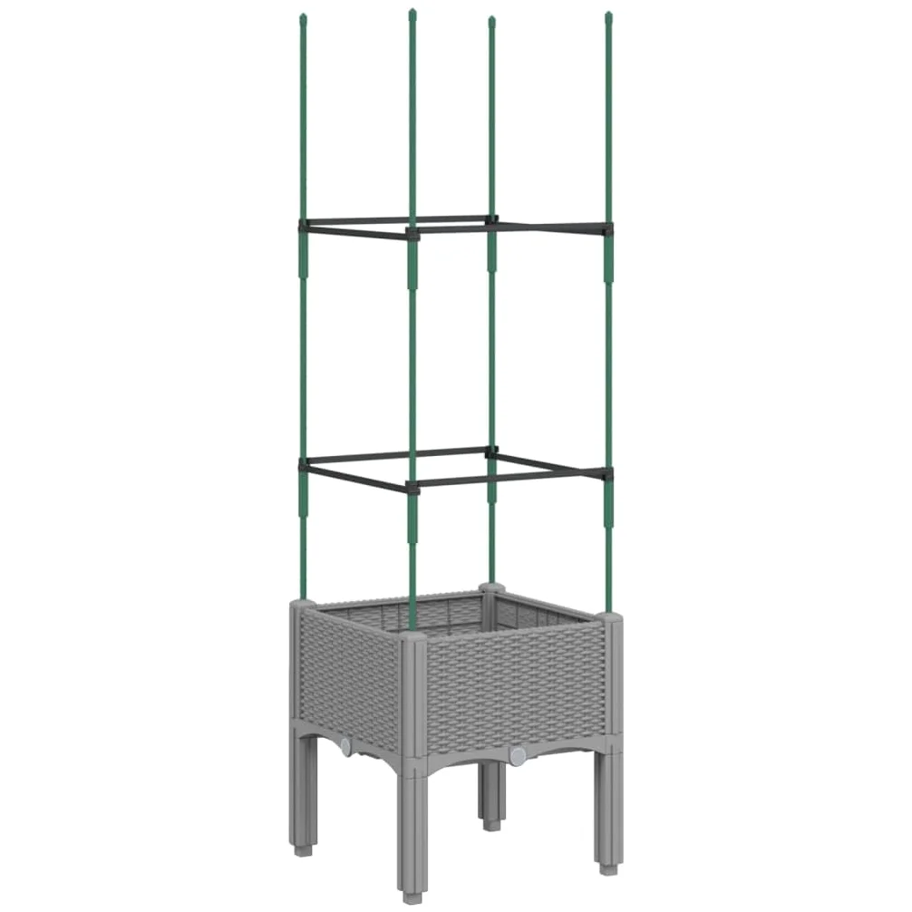 Macetero con enrejado, gris claro, 40 x 40 x 142,5 cm, plástico PP, maceta elevada para plantas trepadoras, jardín y terraza, aspecto de ratán, resistente y resistente a los golpes