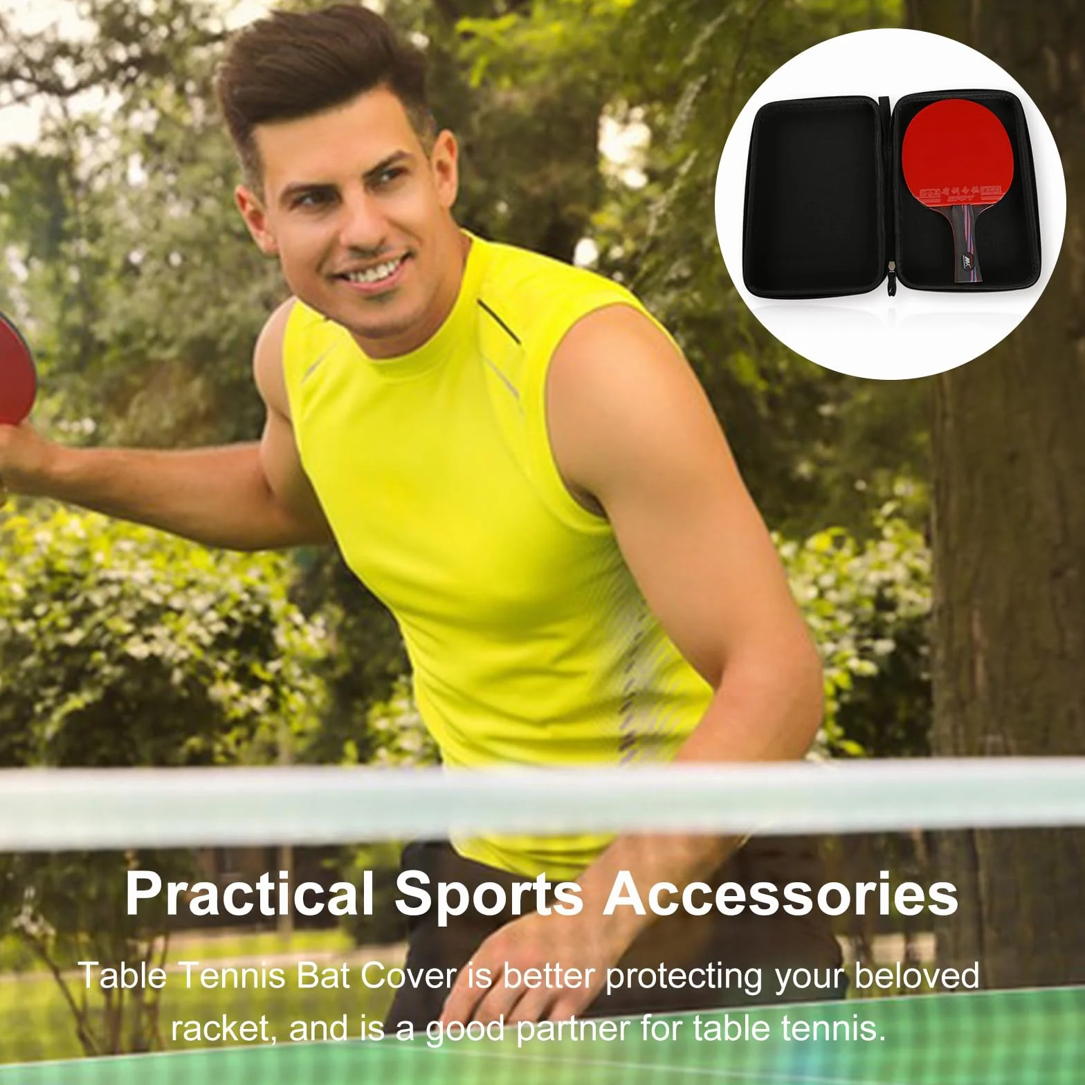Bolsa de Tenis de Mesa para 2 Raquetas, Impermeable, Compartimiento para 3 Pelotas, 29 x 19 x 6 cm