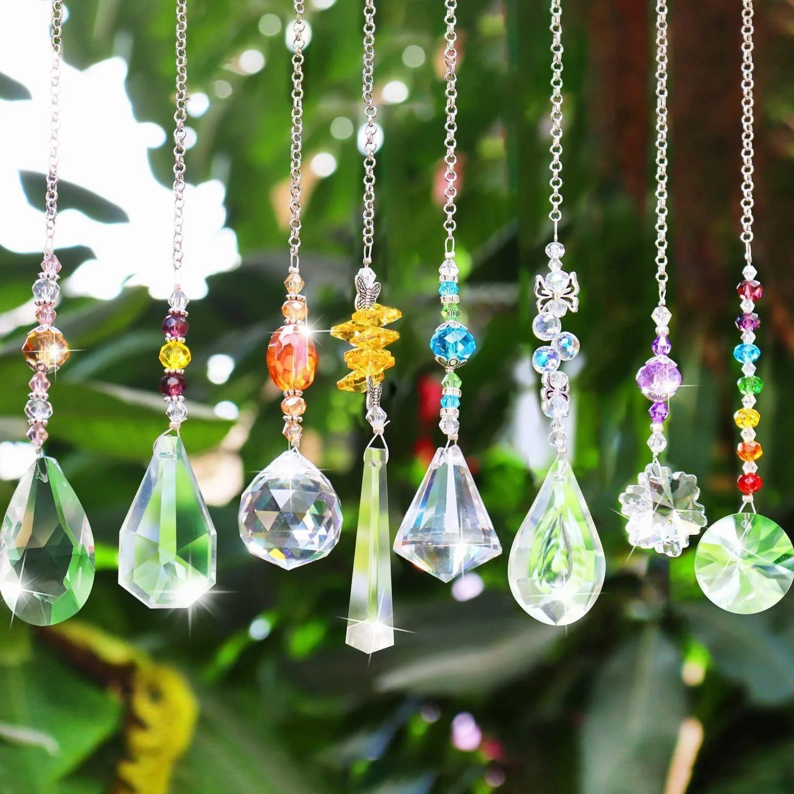 8 cristales para colgar en el jardín, decoración de ventanas, arco iris, atrapasueños, prisma, para interior y exterior, decoración de jardín