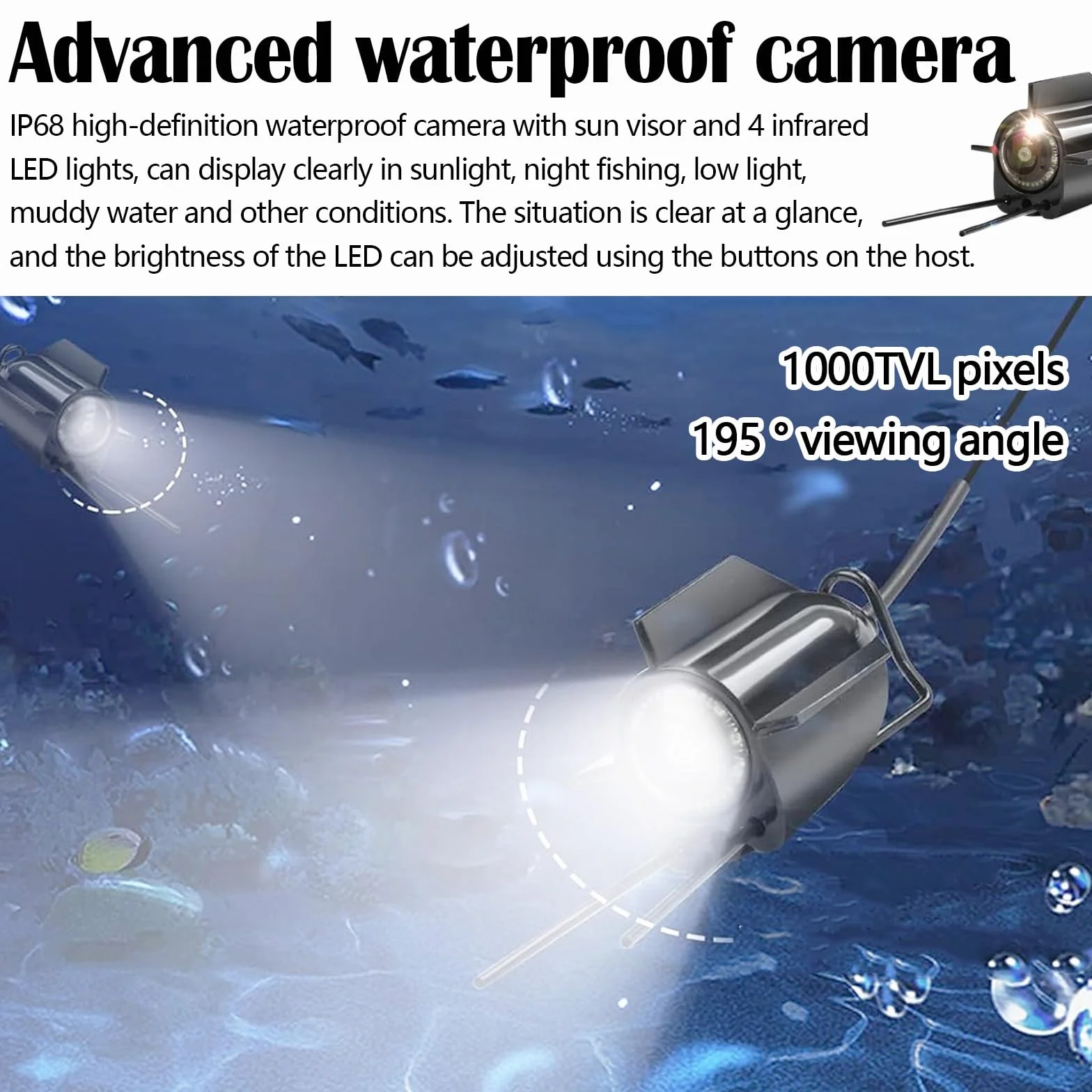 Cámara de Pesca Submarina IP65 Impermeable 5" Pantalla IPS 8000 mAh 30M Cable 220° Visión Nocturna Gran Angular