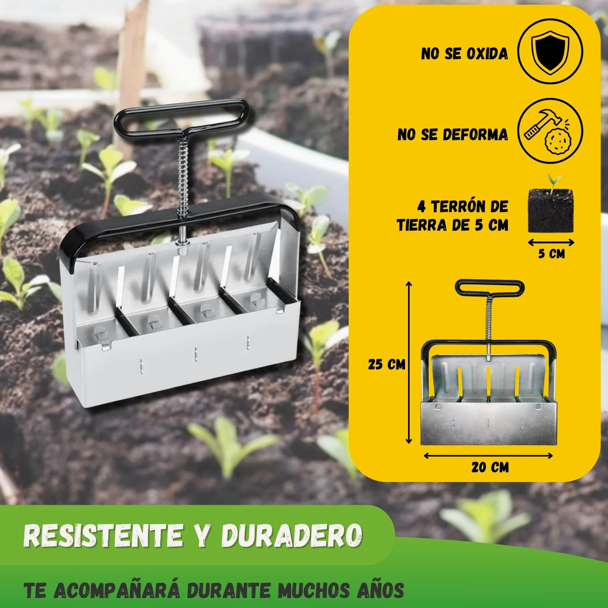 Jarden Bloqueador de Suelo Manual Profesional – 4 Bloques de 5x5 cm – Prensador de Terrones de Acero Inoxidable