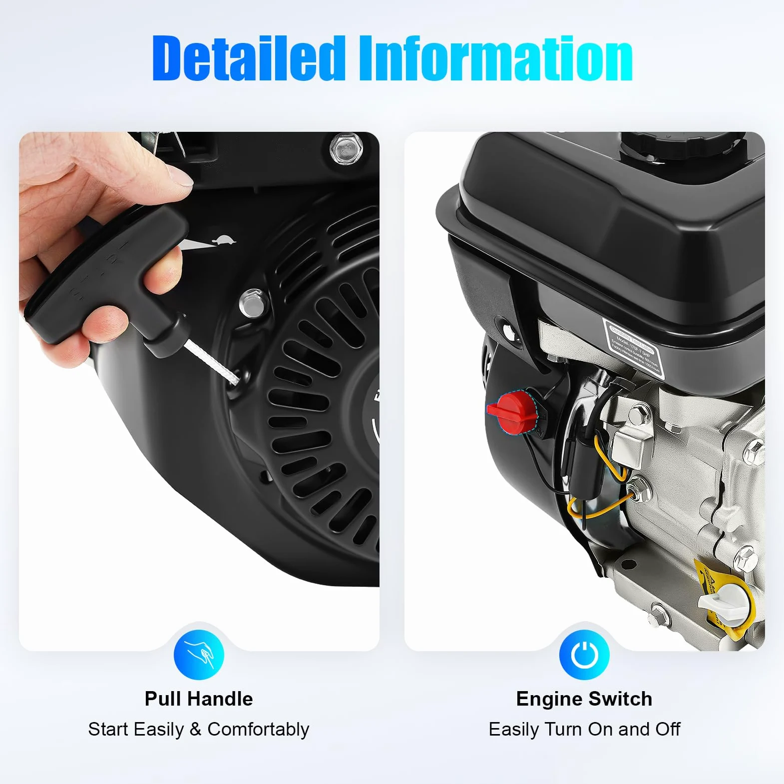 SHZICMY Motor de gasolina, 7,5 CV, 5,1 kW, motor estacionario, motor de 4 tiempos, motor industrial de repuesto, motor de refrigeración por aire de 210 ml