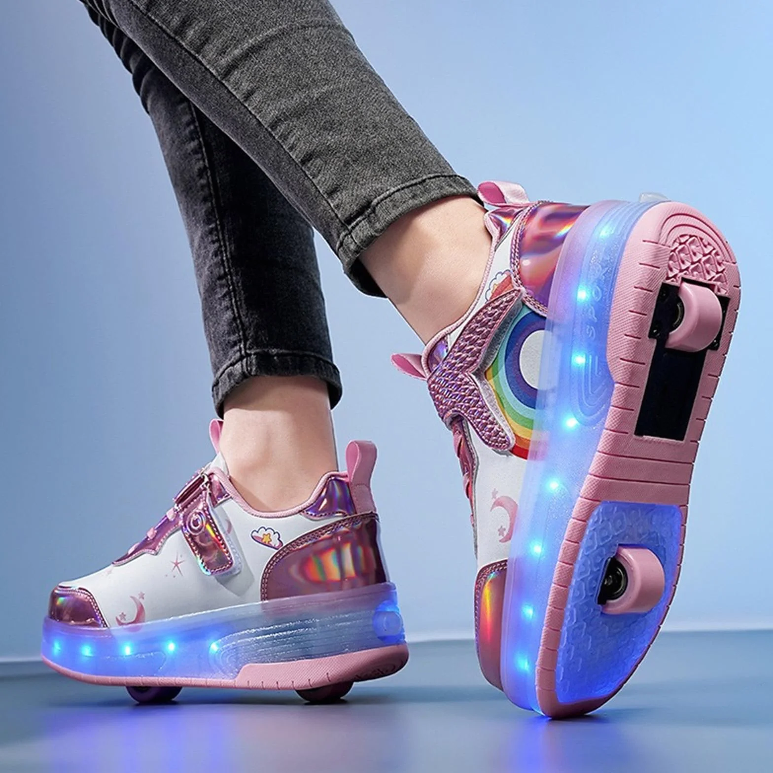 Zapatos con Ruedas para Niñas Niños Patines con 2 Ruedas y Luces, Zapatillas Deportivas Retráctil 27-38 EU