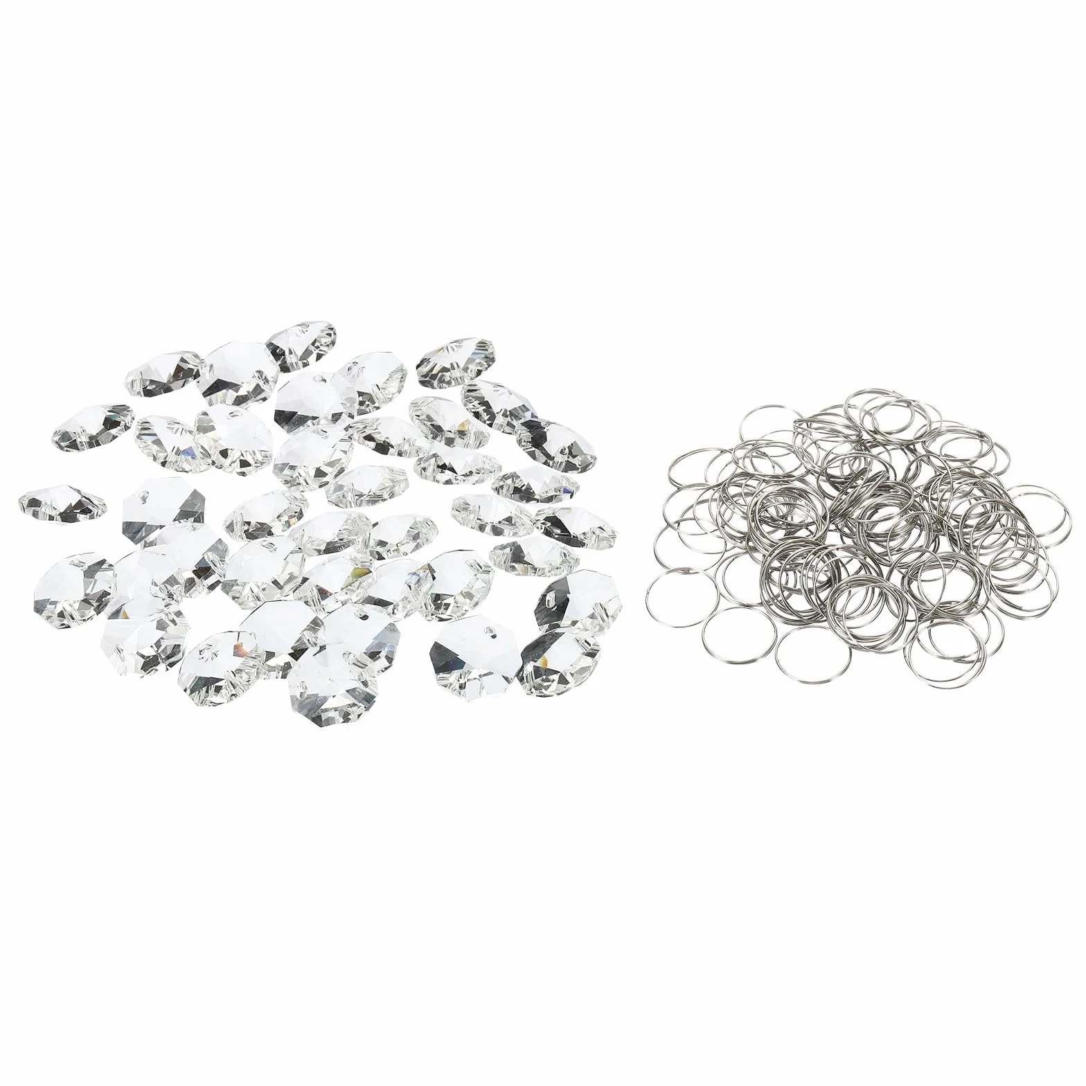 PATIKIL Abalorios de Cristal K9 en Forma de Octágono con 2 Agujeros y Anillo, Paquete de 50 Unidades de 14 mm, Piezas de Prismas de Lámpara de Araña, Transparente