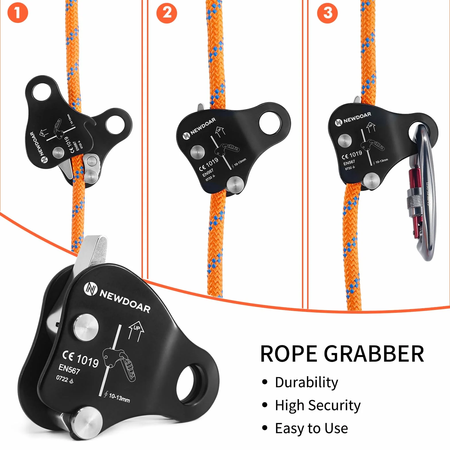NewDoar Ascensor de agarre de cuerda 12KN ajustador elevación cuerdas 10-13mm rescate escalada roca Negro
