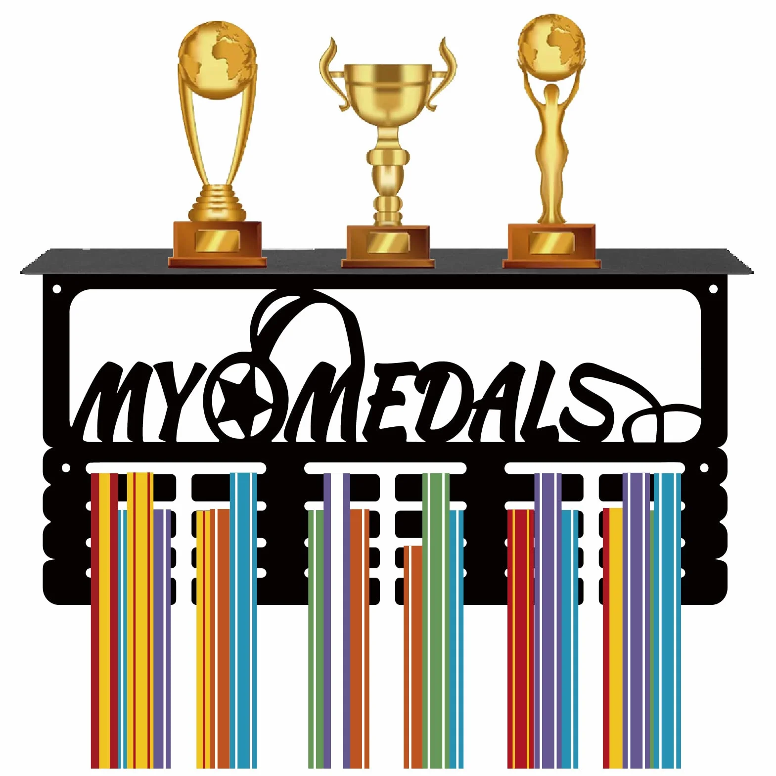 CREATCABIN Medalla Trofeo Soporte Colgador Exhibición 4 Filas Montaje en Pared 70+ Medallas Gimnasia Danza Fútbol Correr Natación