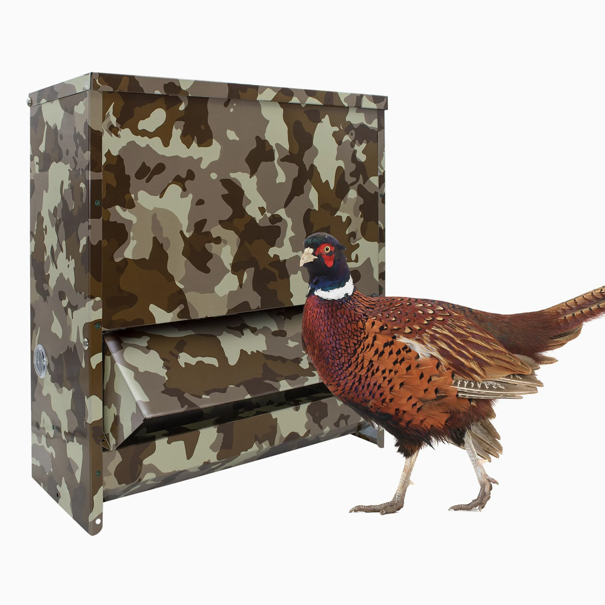 Comedero para Gallinas con Visera Antilluvia | Tolva Color Camuflaje para Aves de Corral | Alimento Seco y Protegido | Tapa Anti Roedores | Capacidad 40L