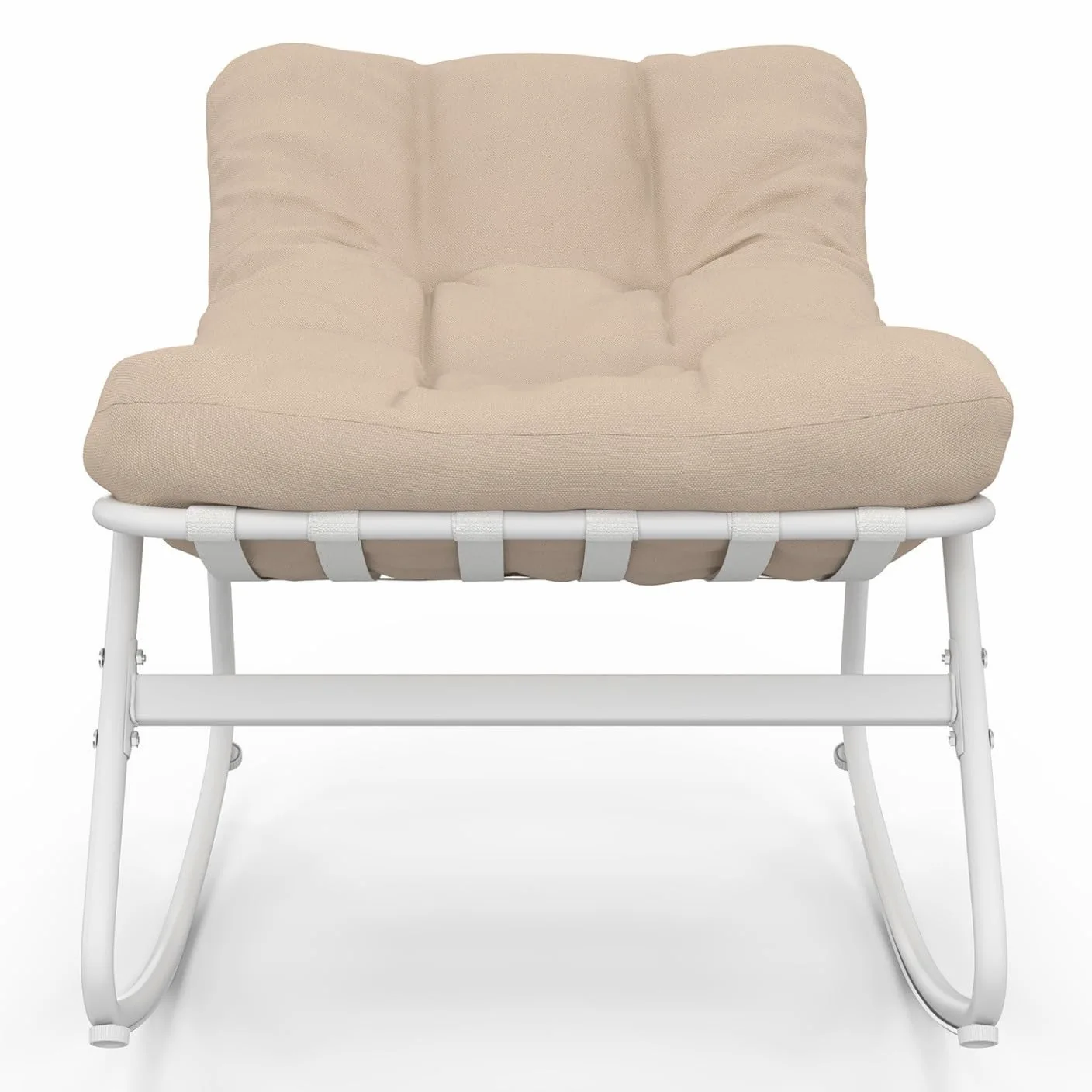 IDMarket - Juego de 2 sillones de jardín mecedora Arona, color blanco, cojines beige