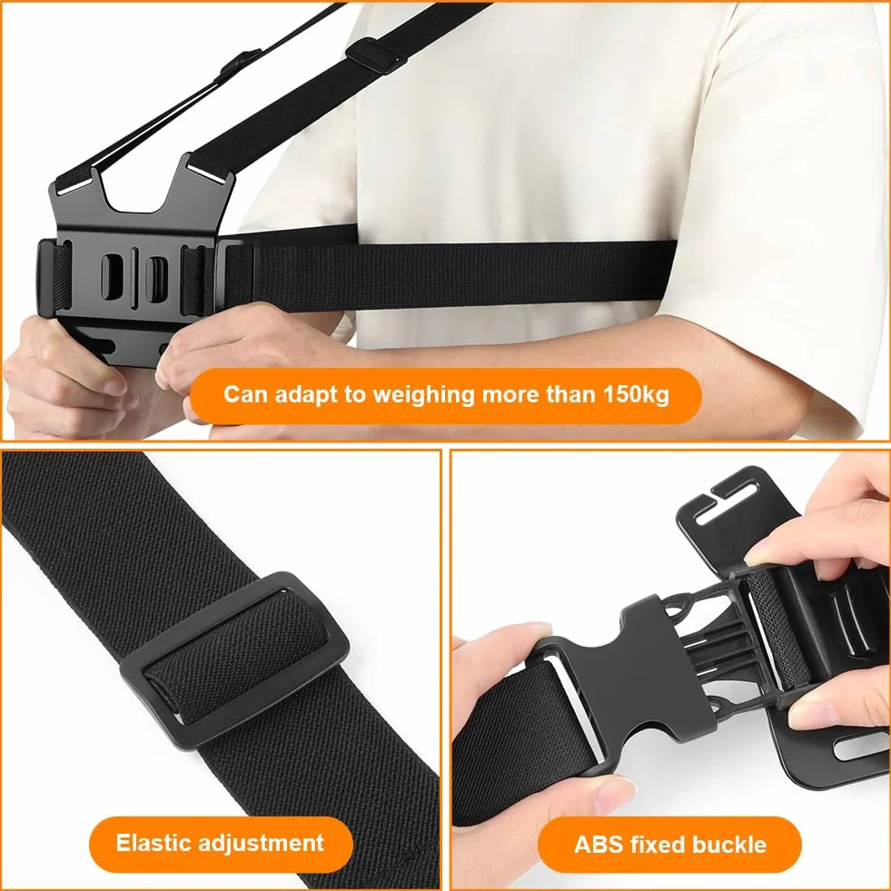 Set de Accesorios para Cámara de Acción GoPro, Arnés de Pecho y Correa de Cabeza Ajustable