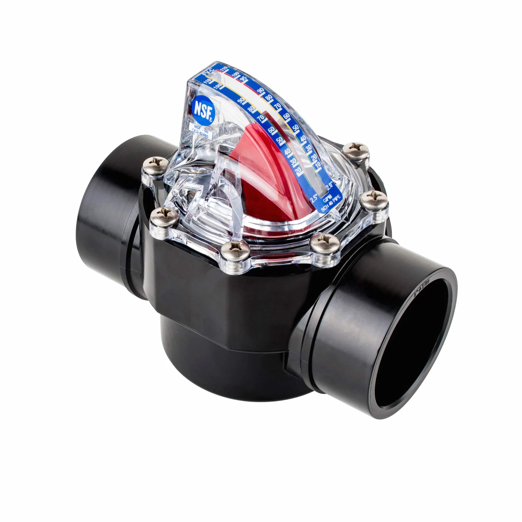 FV-C Control FlowVis 5.1 x 6.3 cm Medidor de flujo completo de piscina y válvula de retención, color negro