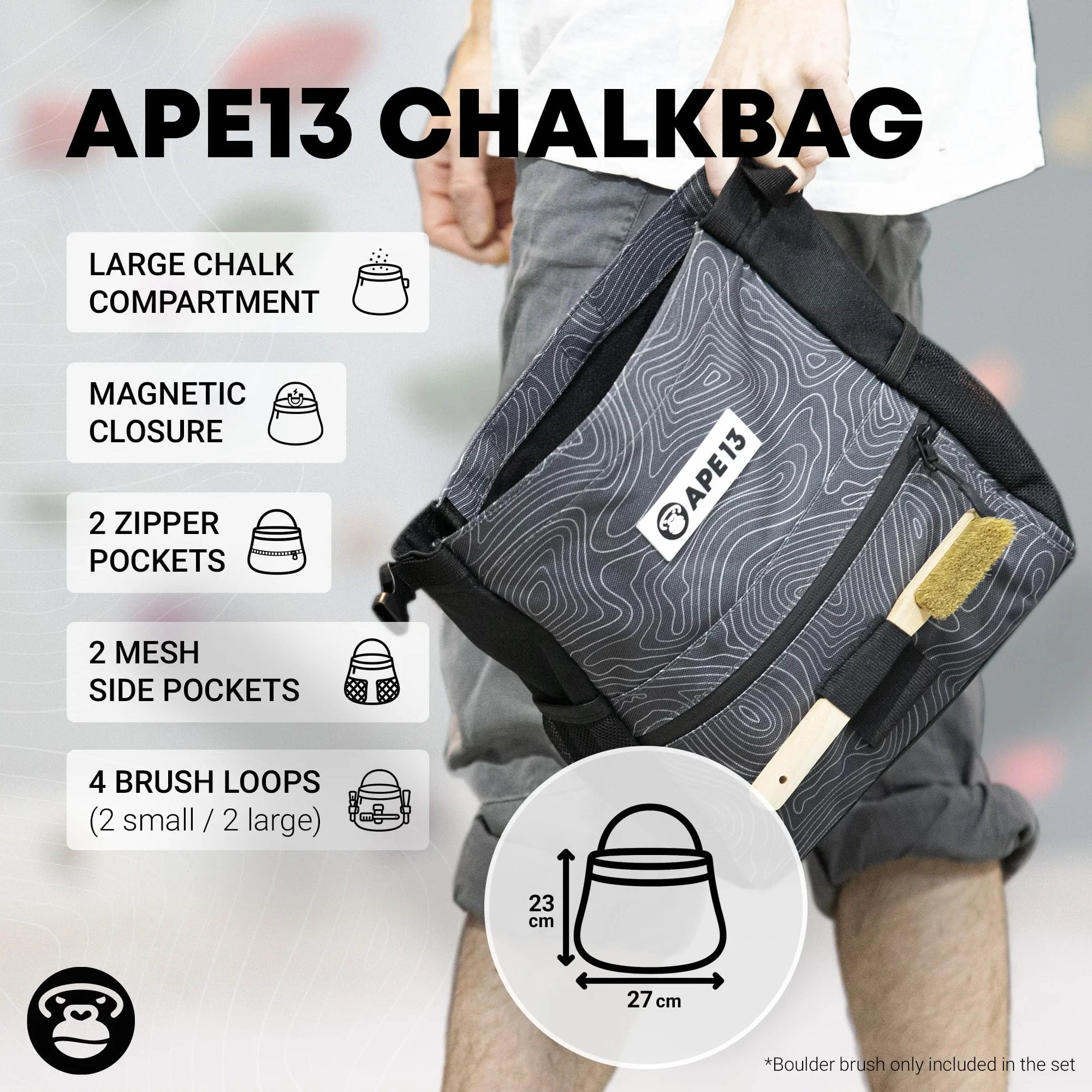 Boulder Chalk Bag z Pędzlem - Zestaw do Wspinaczki