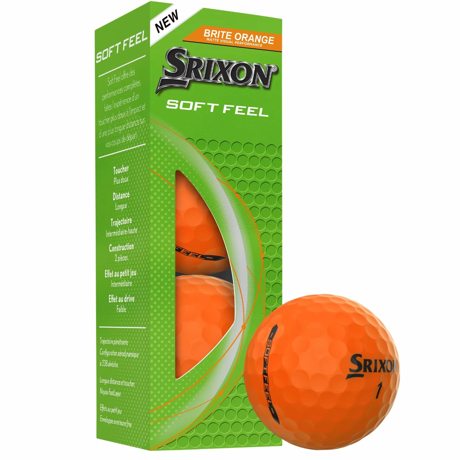 Srixon Soft Feel Brite Pelotas de Golf Alta Visibilidad Tacto Suave Distancia Larga Control Spin Naranja Rojo Verde