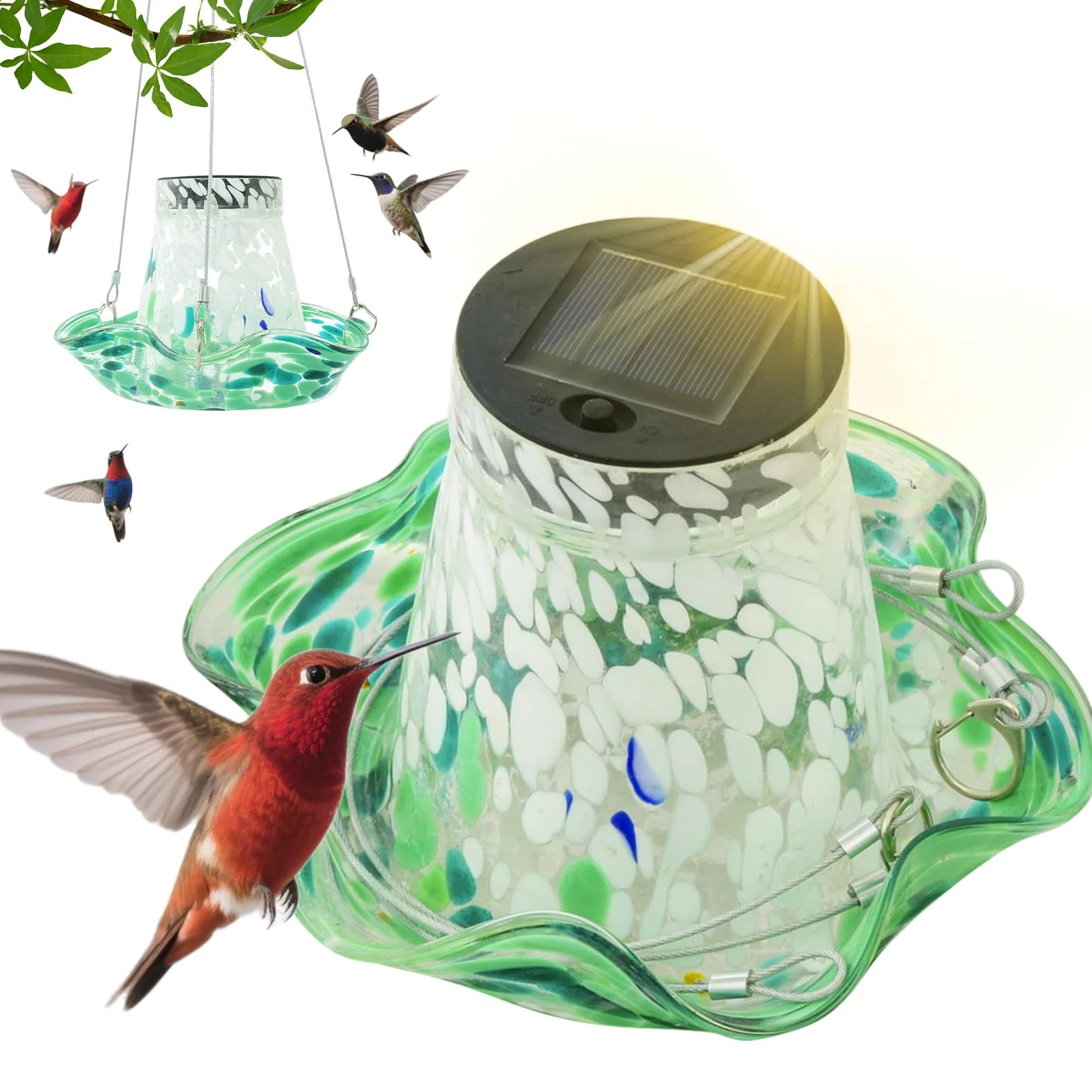 Alimentador Para Colibríes Alimentador Solar Para Aves Al Aire Libre | Bebedero Antifugas Con Vidrio Decoración Jardín Y Patio Exterior