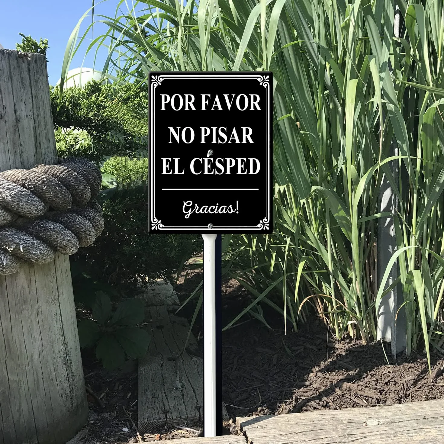 Por Favor No Pisar El Cesped (Por Favor No Pisar El Césped) Letrero de patio con estacas de 17,5 x 22 cm, letreros de aluminio resistente para patio, sin óxido, bilingüe Stay Off Garss en