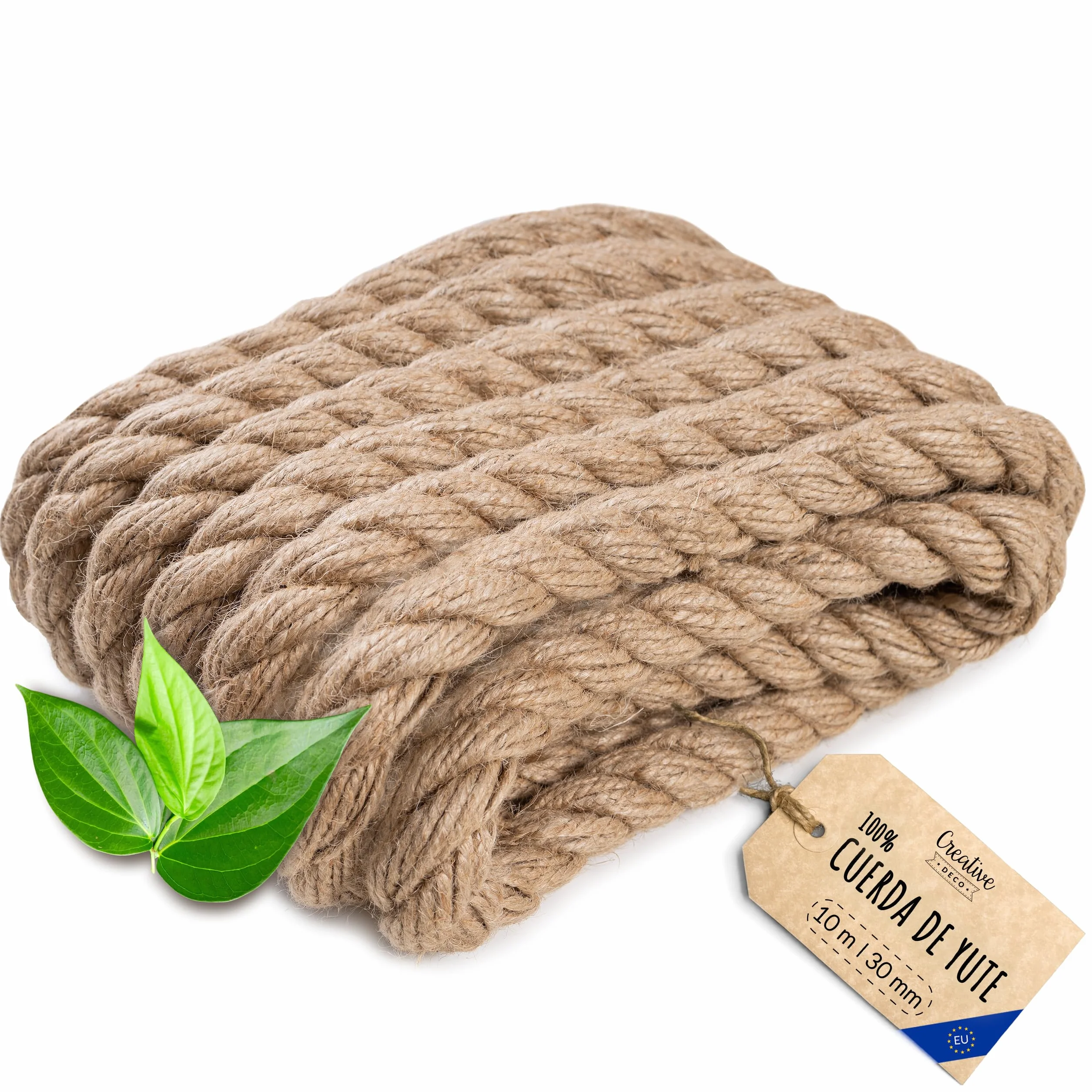 Creative Deco 10m Cuerda de Yute | 30mm de Grosor | Cuerda Fuerte Y Duradera | Trenzada | Color Marrón Natural Jardinería, Decoración De Interiores, Proyectos De Bricolaje Y Artesanía