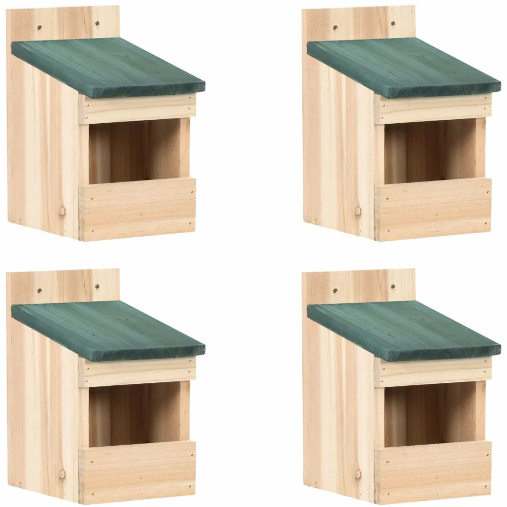 Juego de 4 casas para pájaros de madera de abeto, 12 x 16 x 20 cm, nido con techo verde para jardín, balcón, terraza, refugio para aves silvestres en invierno