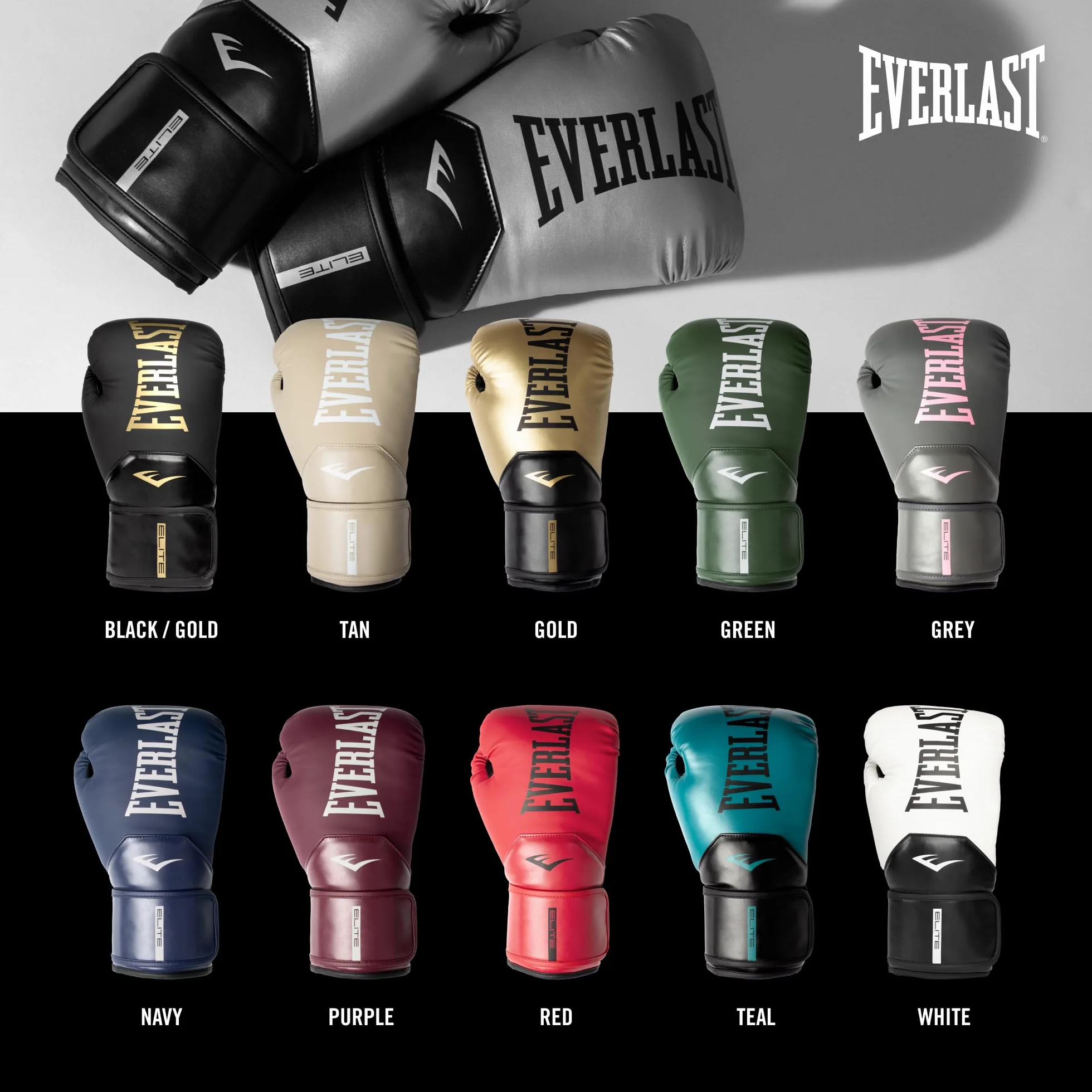 Everlast Elite 2 Boxing Gloves for Bags Mitt Sparring Hook and Loop Strap