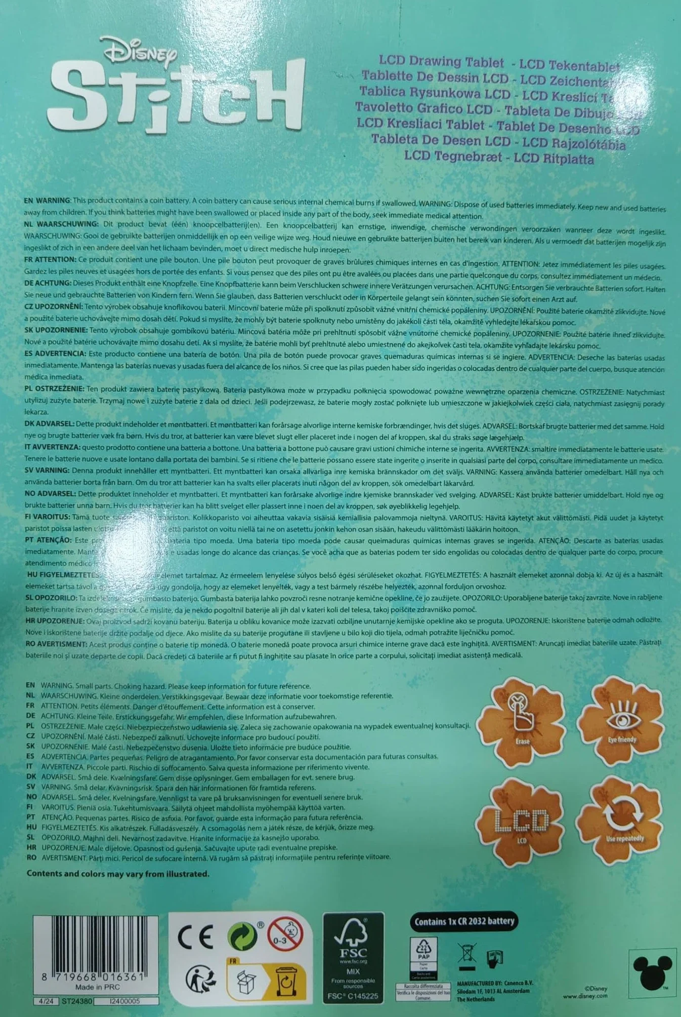 Disney Lilo & Stitch Tablero de Escritura LCD 11 Pulgadas Pizarra Mágica con Bolígrafo