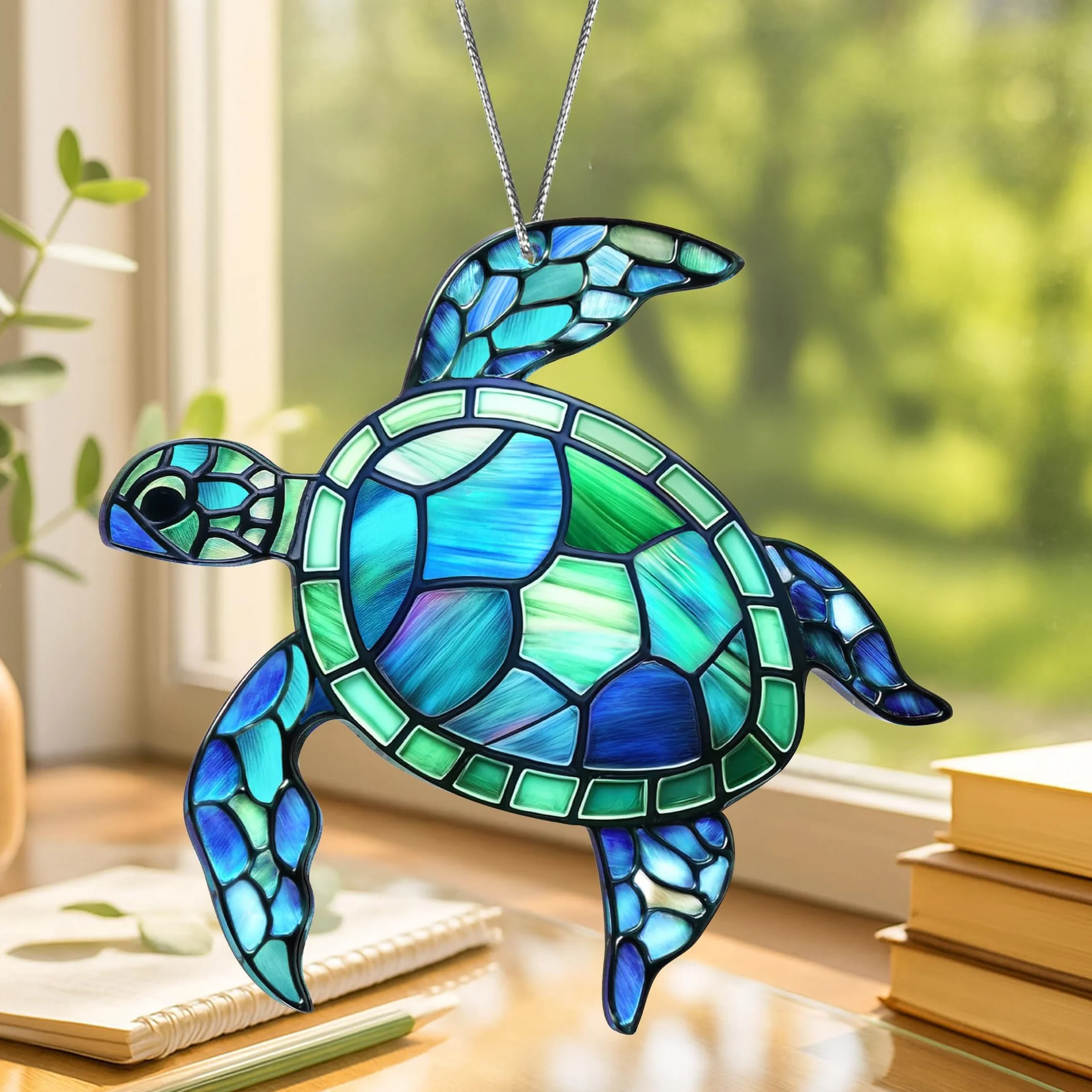 Atrapasoles Tortuga de Acrílico, Atrapa Sol y Atrapaluz para Ventana, Adorno Colgante Decoración Hogar y Jardín, Suncatcher Estilo Vitral Turquesa, Regalo para Mujer, Amantes del Mar, Casa Nueva